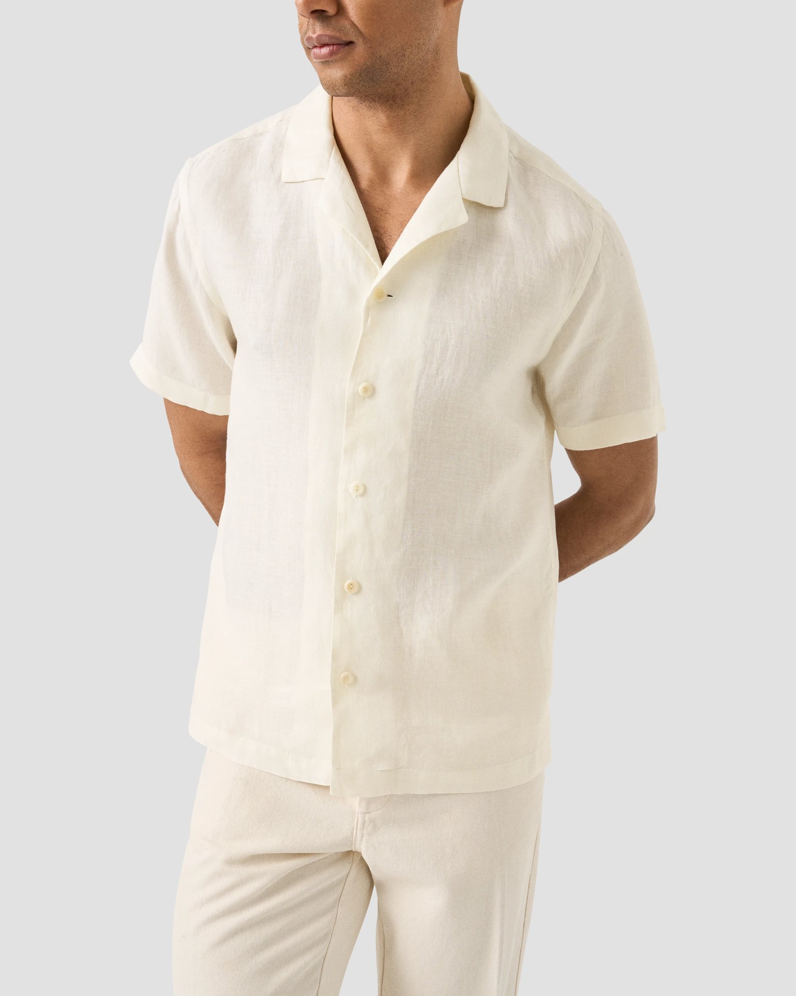 Eton - white solid linen twill resort shirt