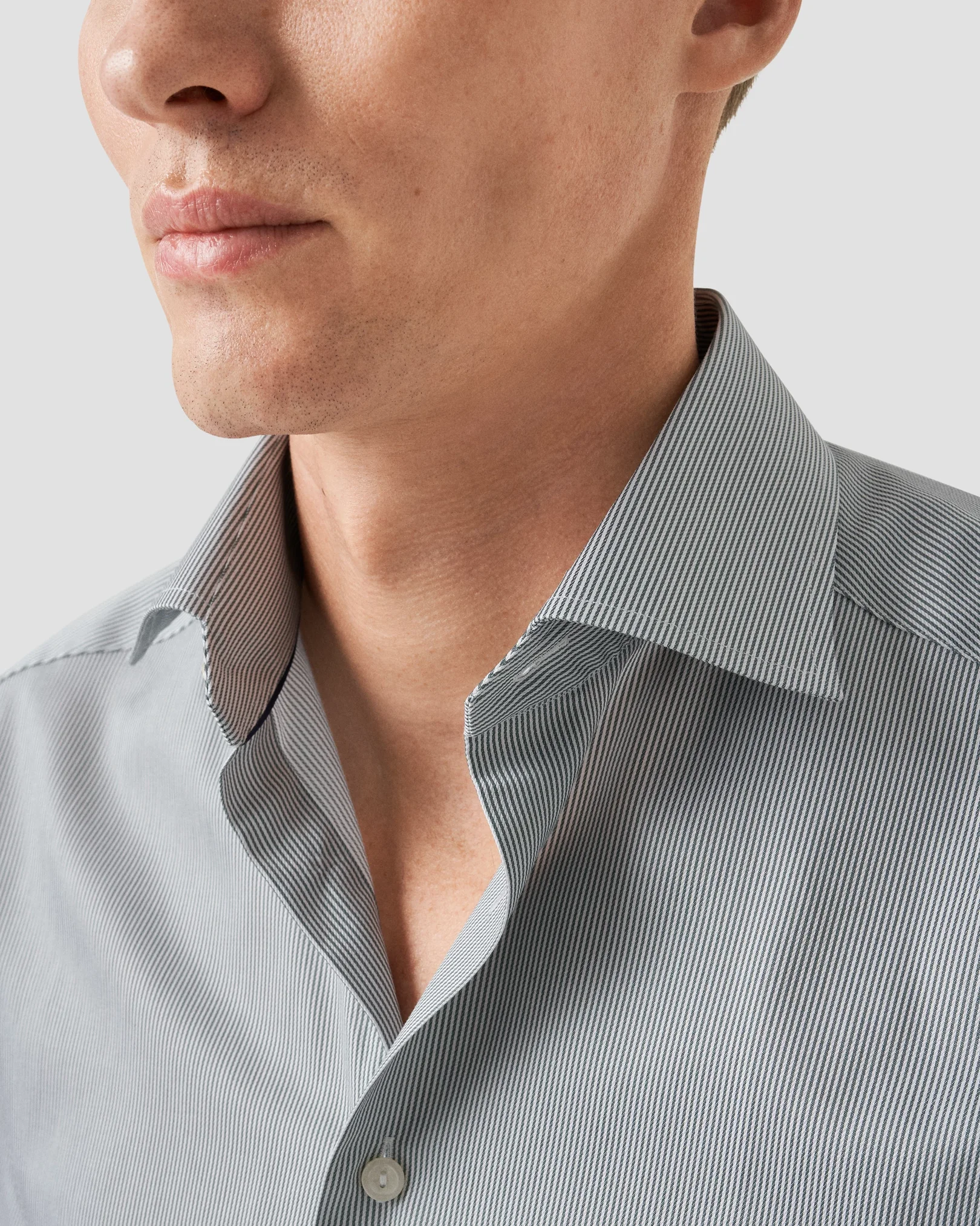 Eton - mid green striped twill shirt