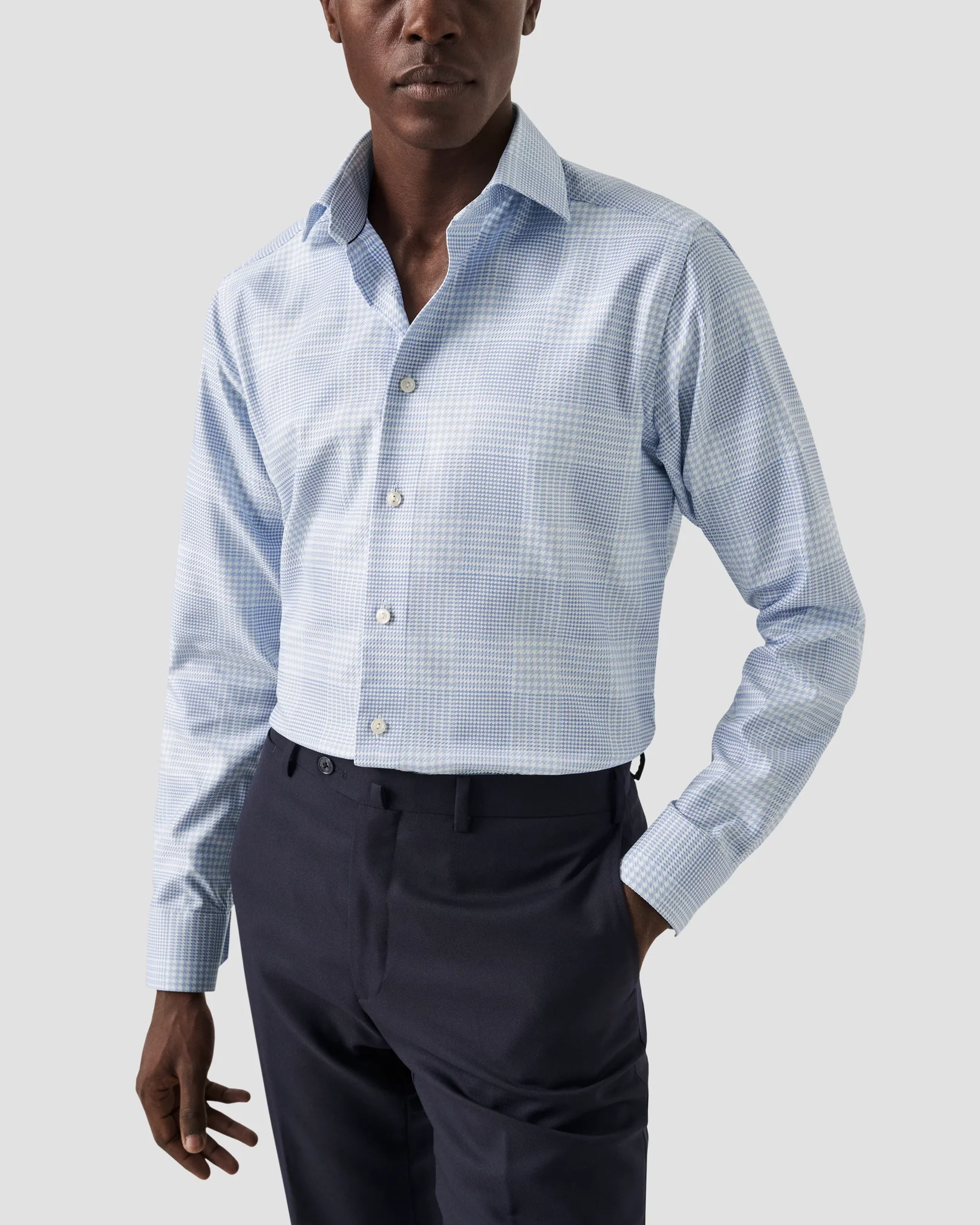 Eton - light blue checked king twill
