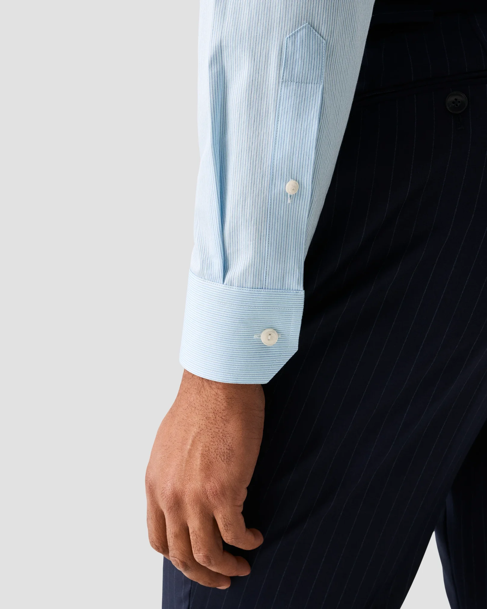 Eton - white collar striped twill shirt