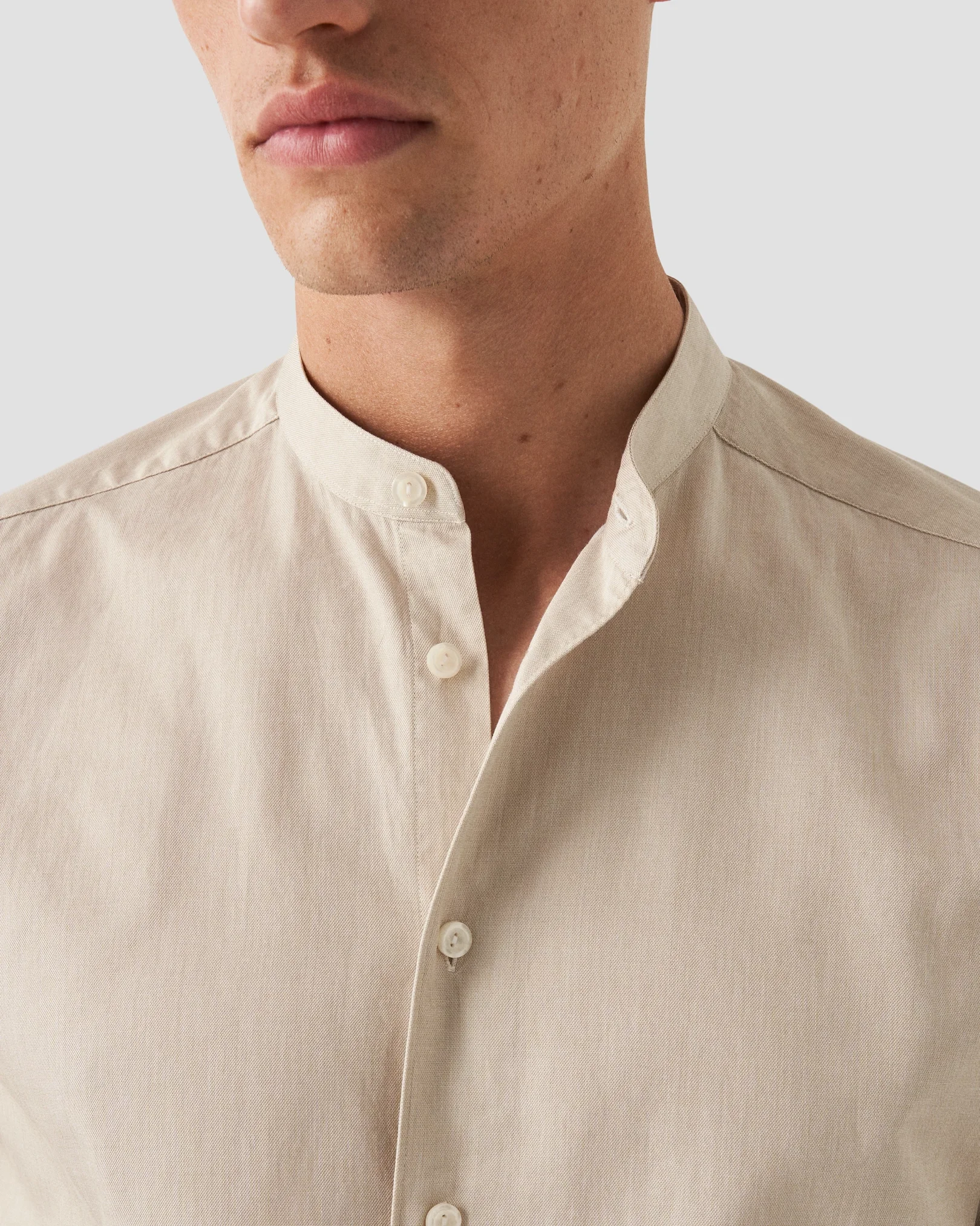 Eton - beige solid twill band collar shirt