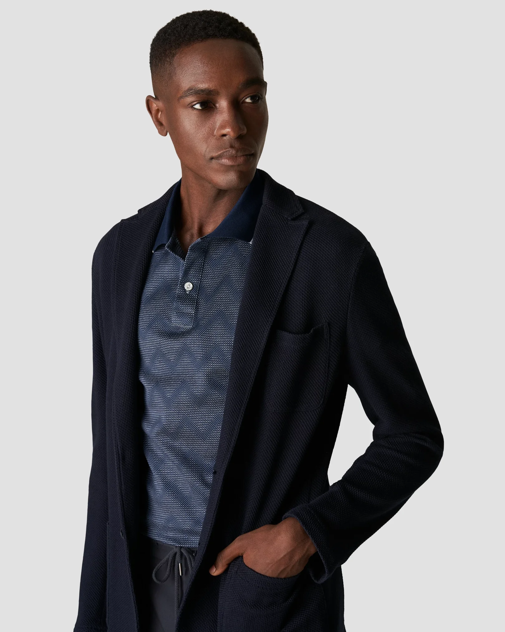 Eton - dark blue knit jacquard short sleeve