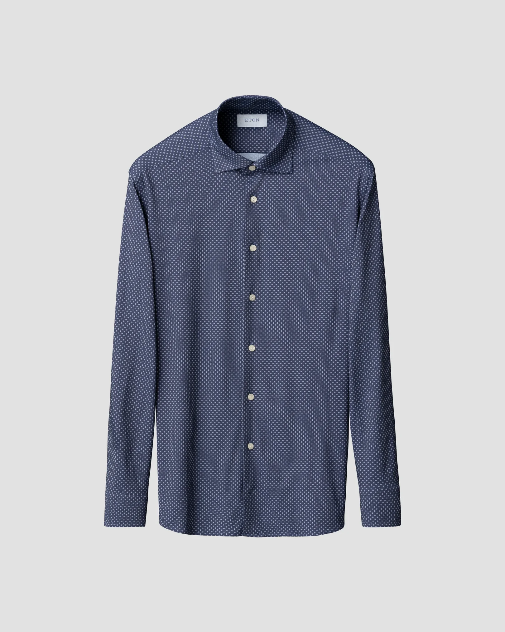 Eton - navy blue geometric cotton four way stretch shirt