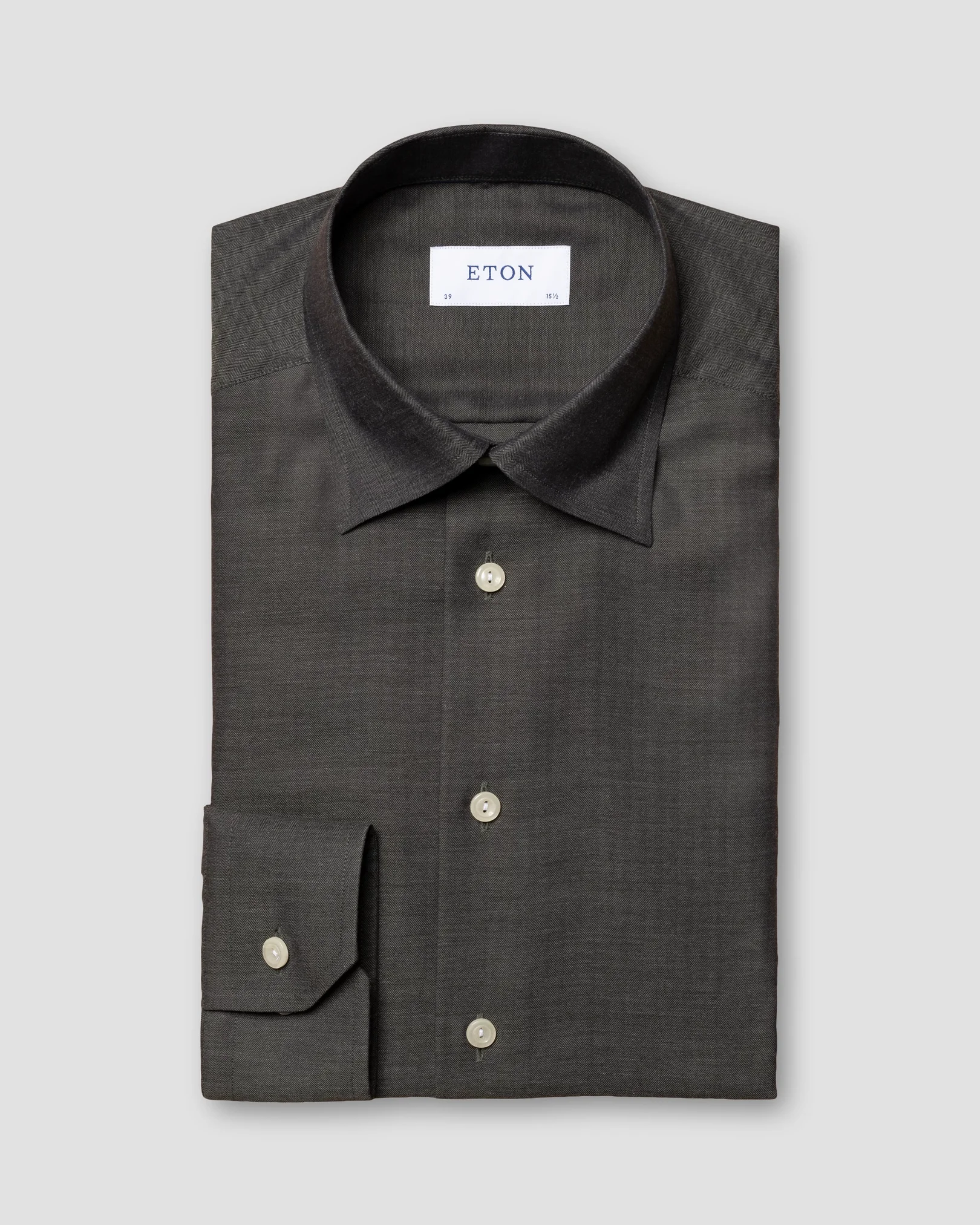 Eton - green herringbone flannel shirt
