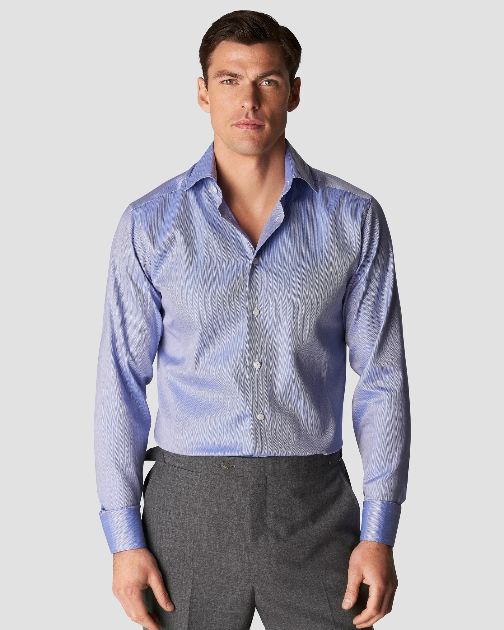 Eton - blue herringbone twill shirt