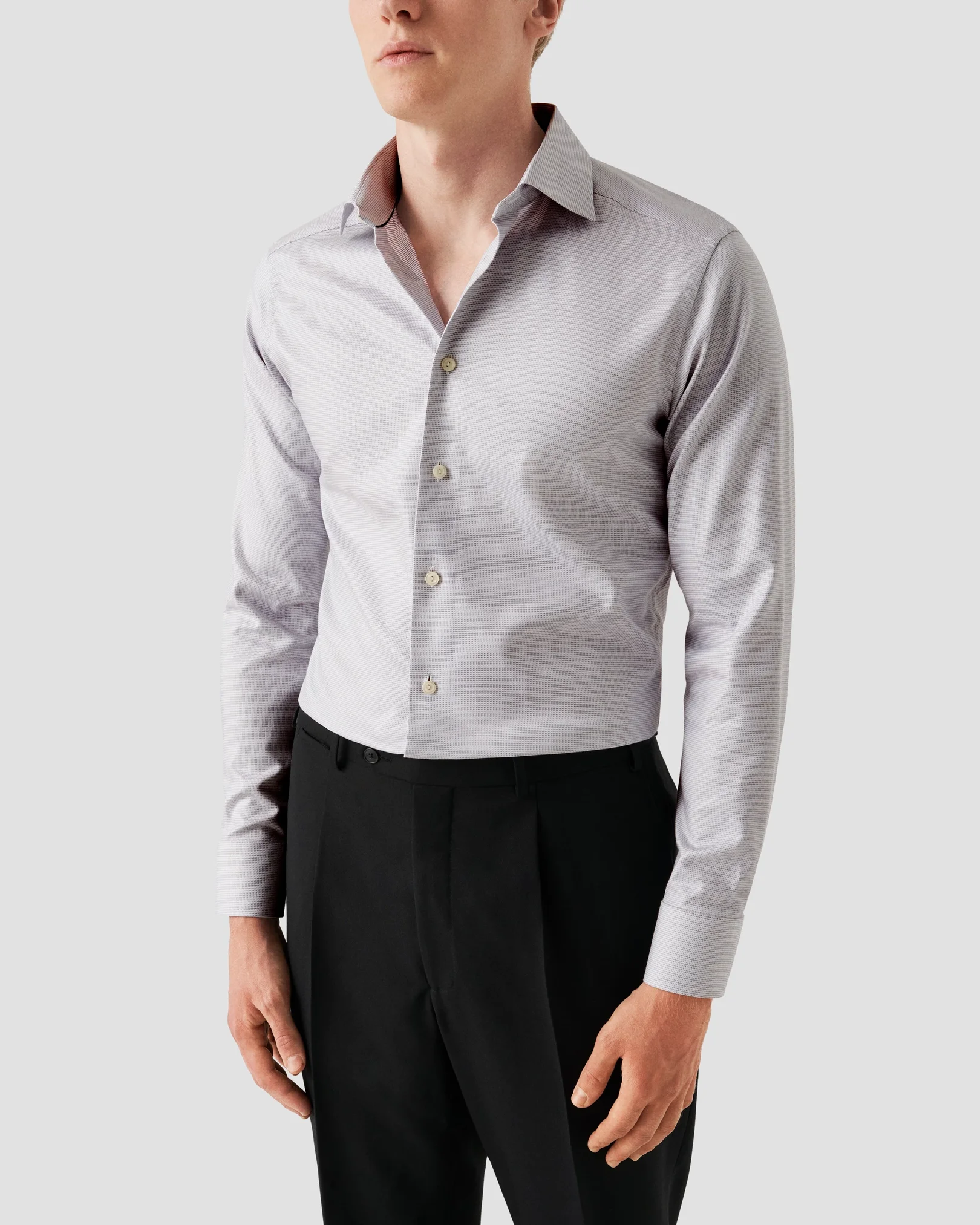Eton - beige semi solid cotton tencel tm lyocell shirt