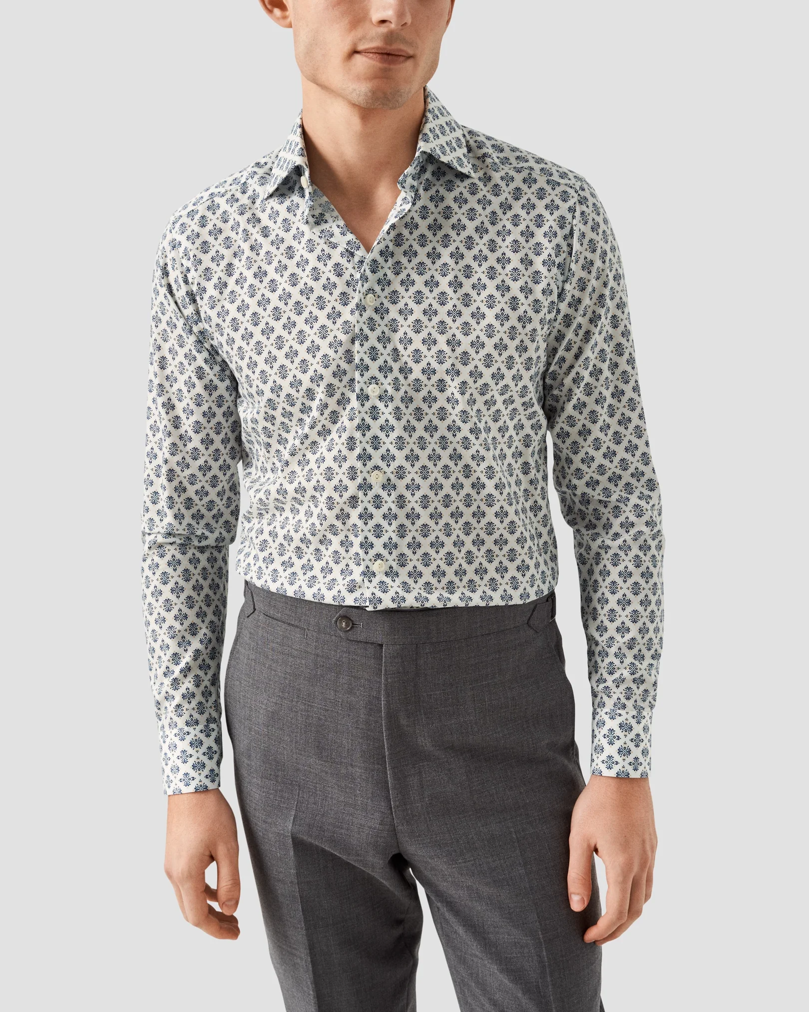 Eton - white cotton tencel mdedallion shirt