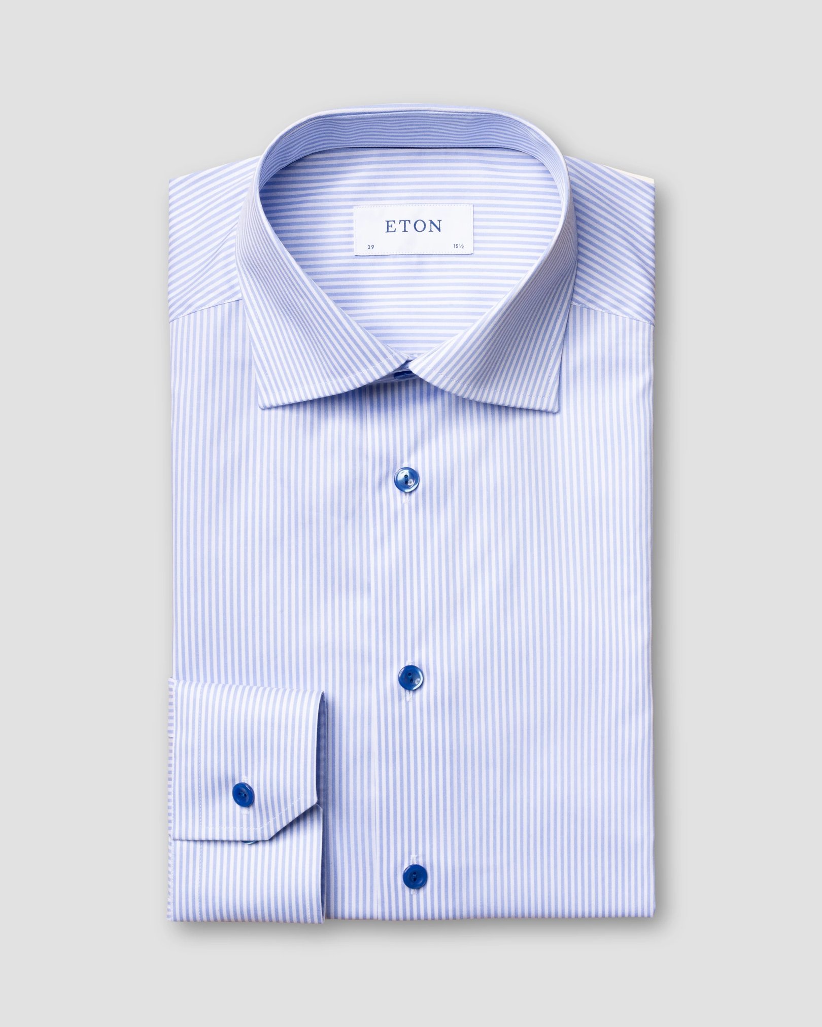 Eton - sky blue striped stretch shirt navy buttons