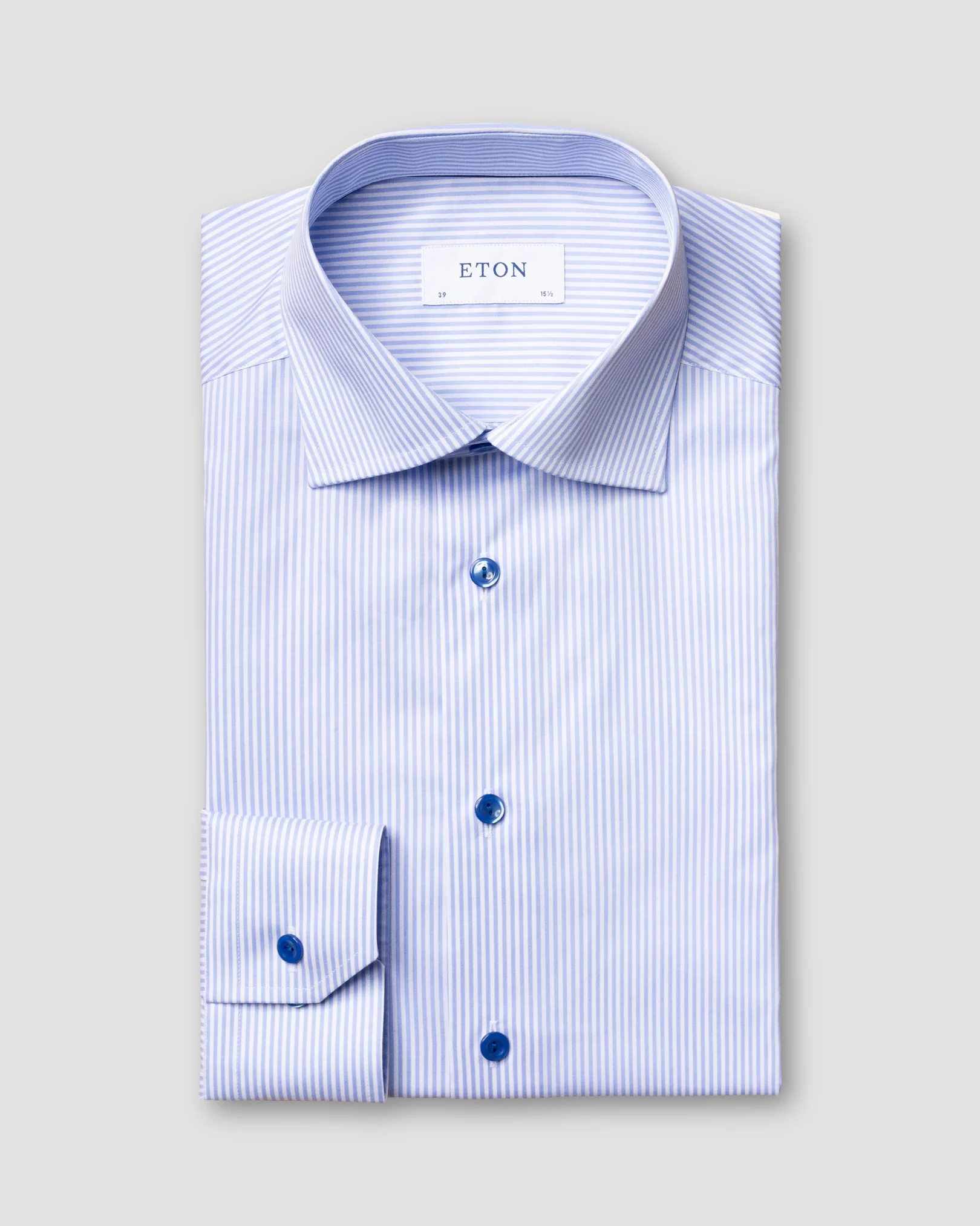 Eton - sky blue striped stretch shirt navy buttons