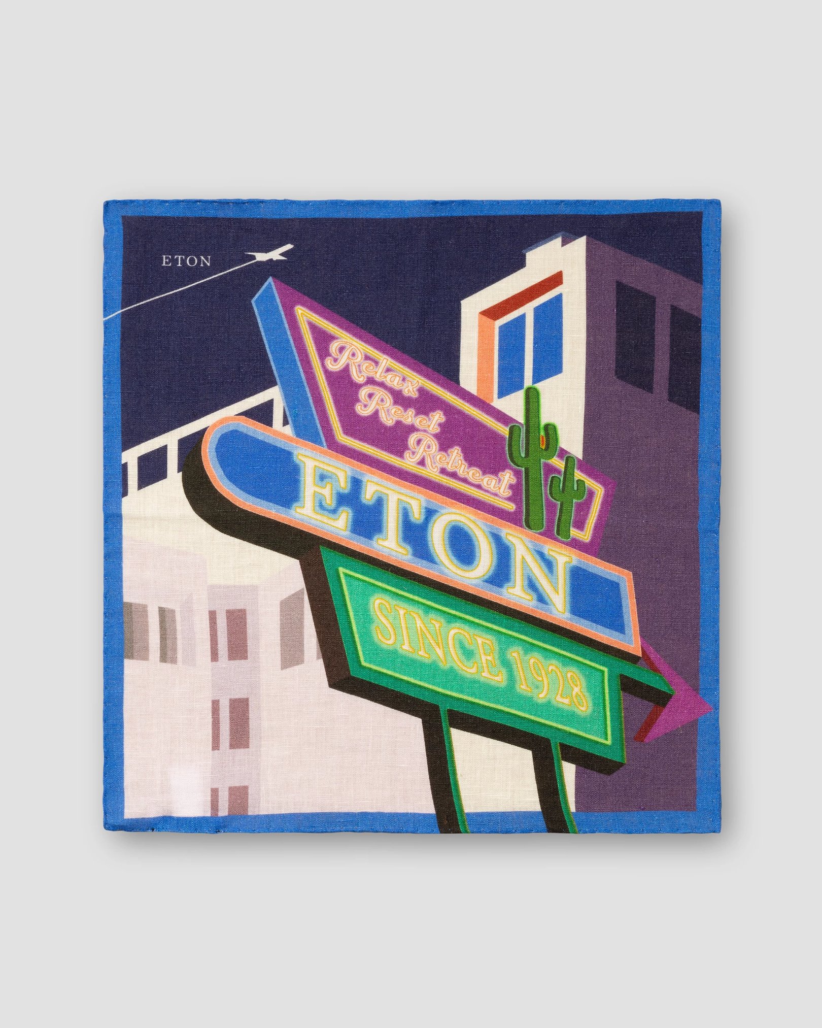 Eton - blue rest relax retreat print silk pocket square