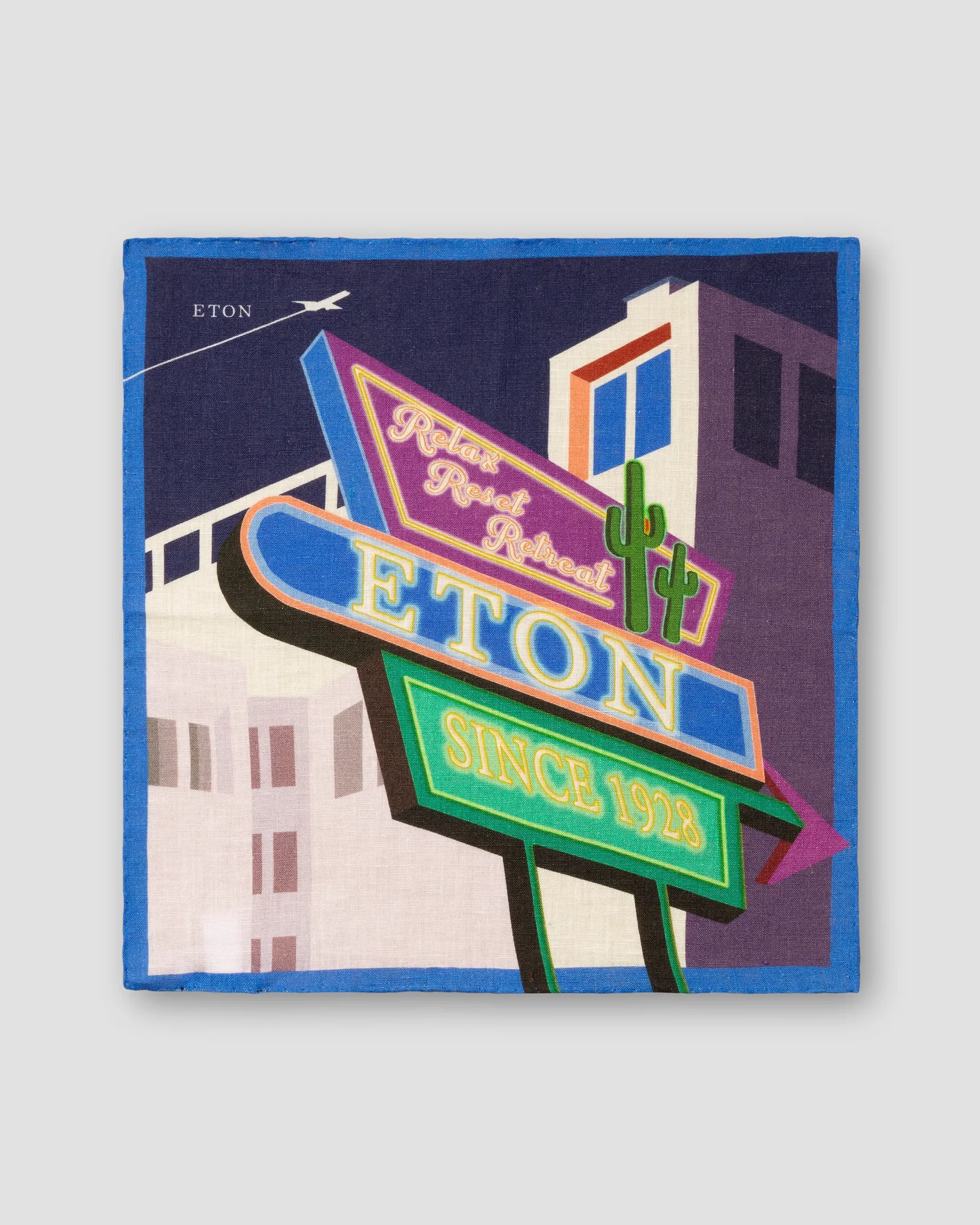 Eton - blue rest relax retreat print silk pocket square