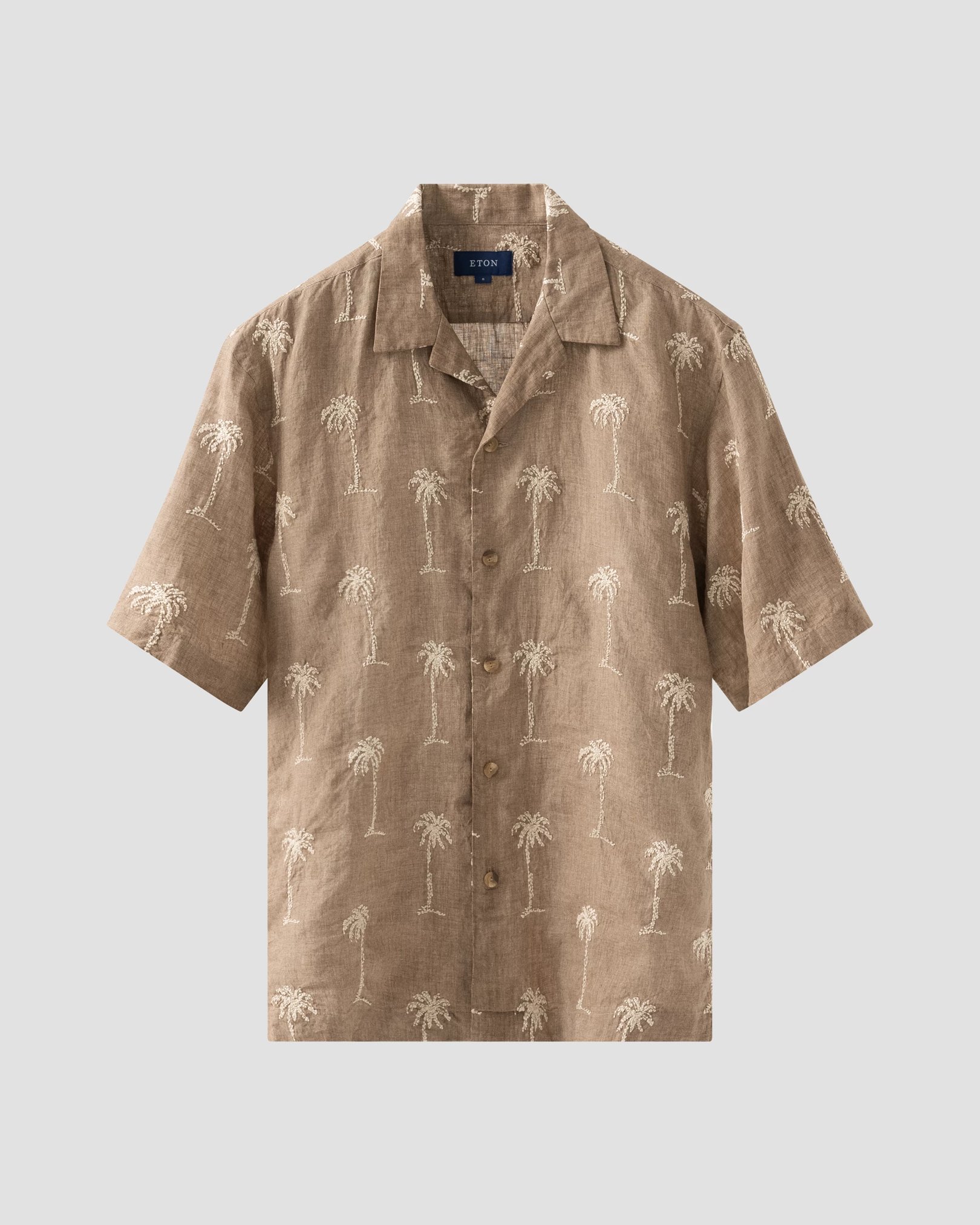 Eton - Brown Palm Tree Embroidery Resort Shirt