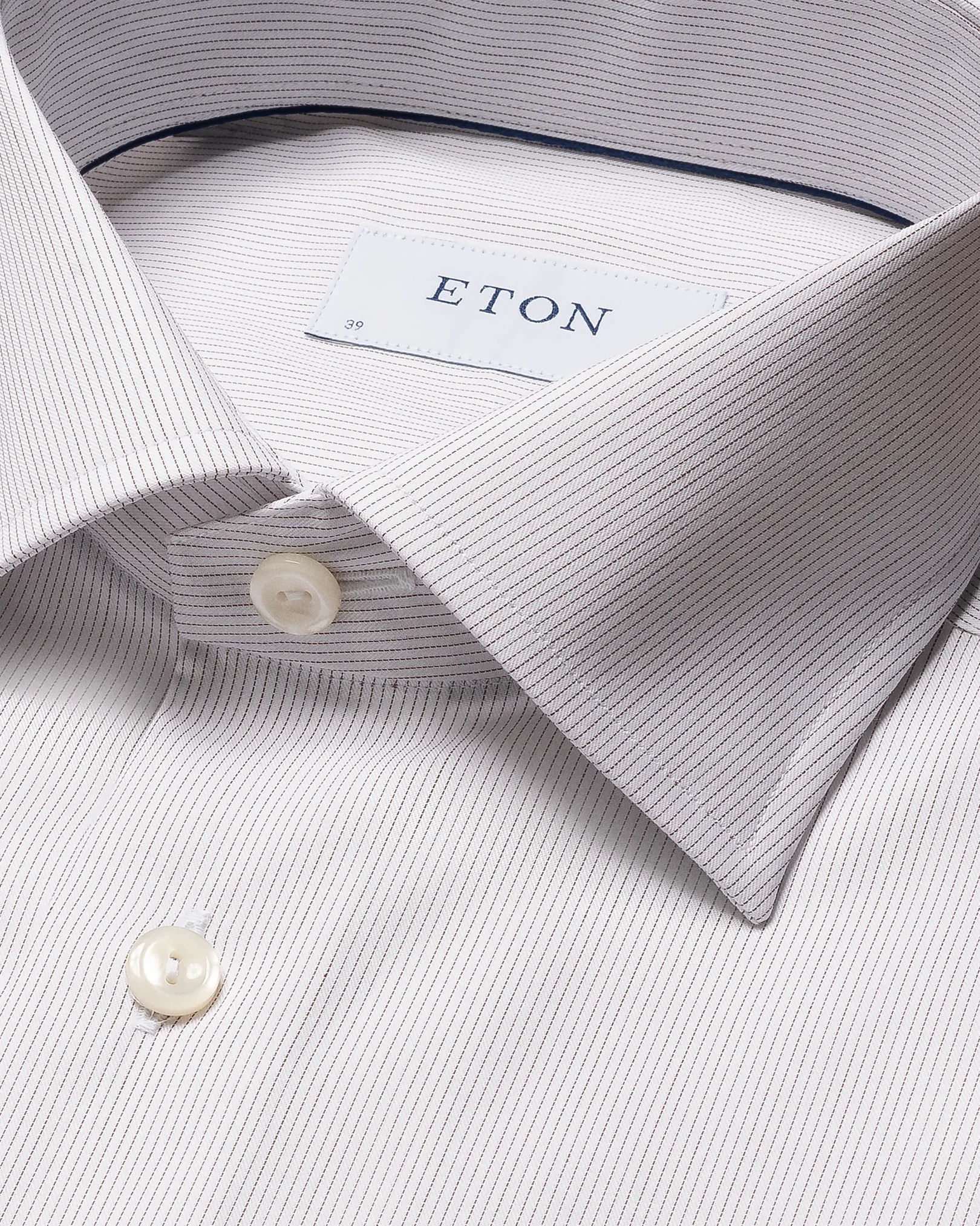 Eton - brown twill hailine striped shirt