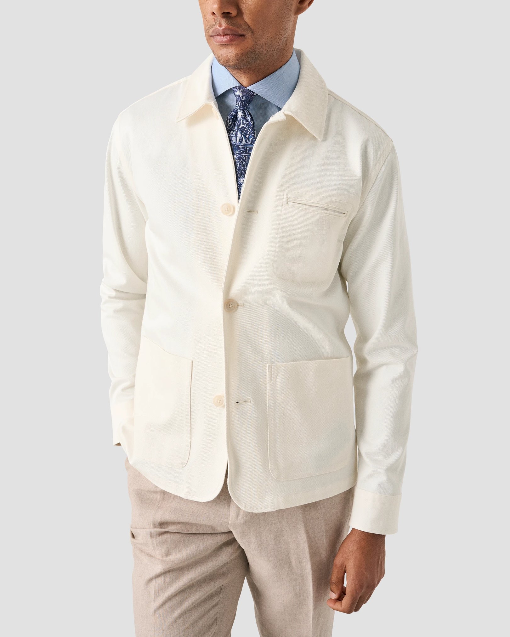 Eton - light blue cotton and silk fine stripe shirt