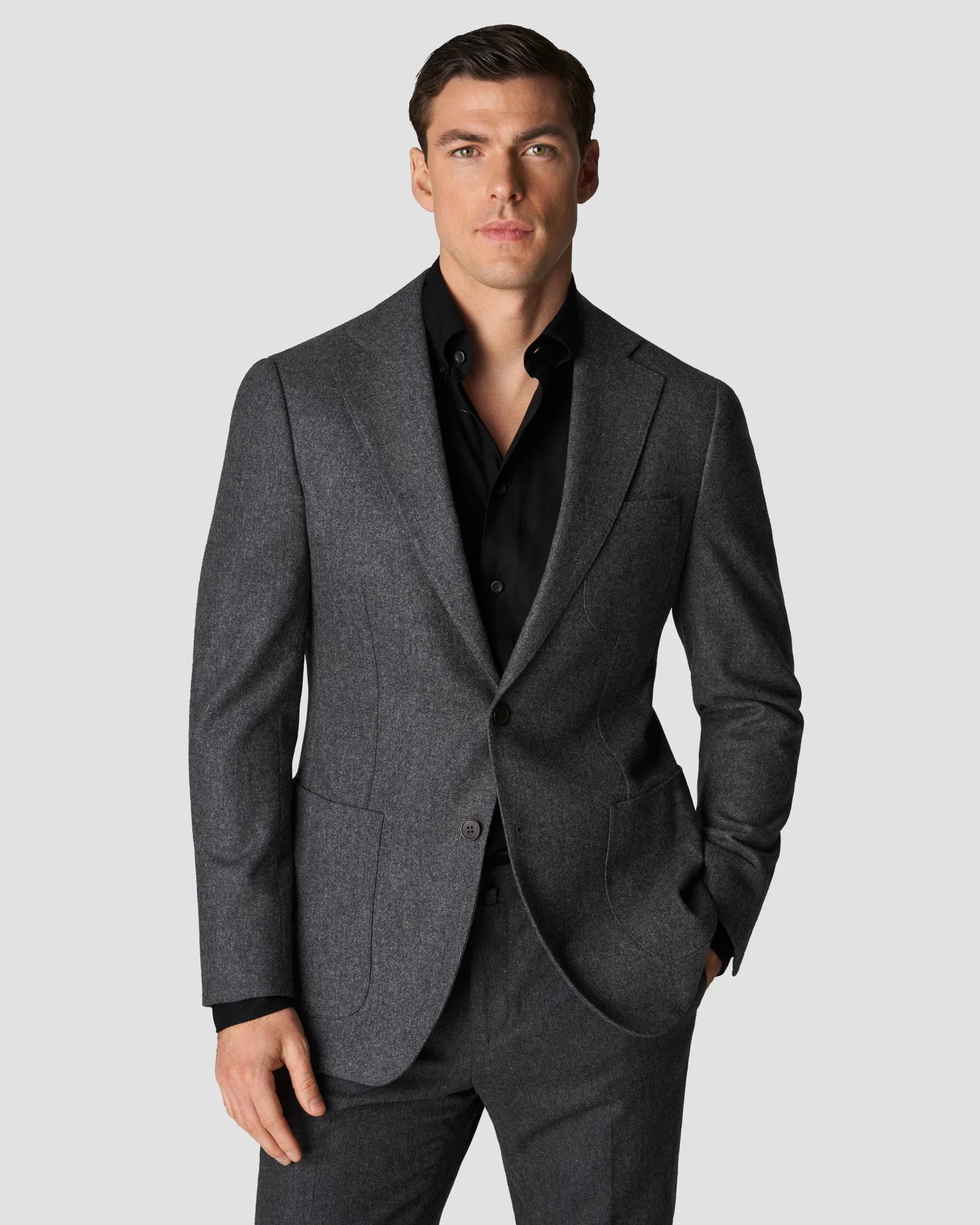 Eton - black lightweight flannel