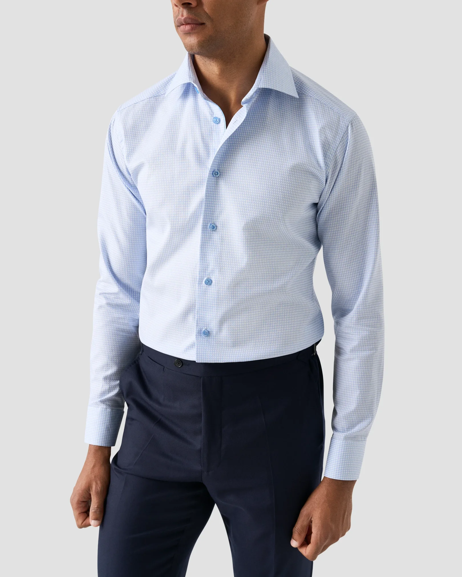 Eton - light blue check signature dobby shirt