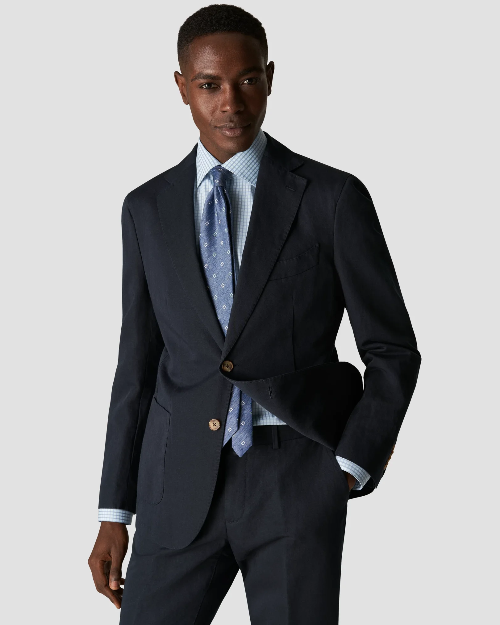 Eton - checked light blue fine pique