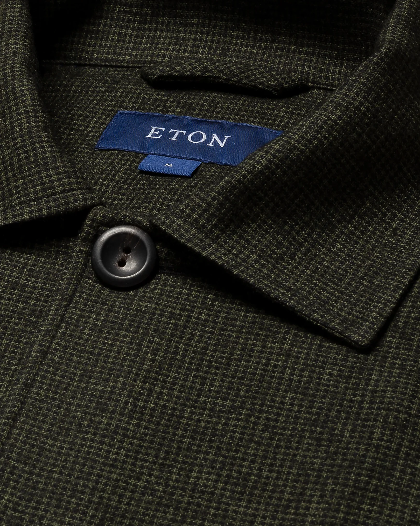 Eton - dark green cotton wool cashmere collar with no collarstand single cuff pointed strap regular