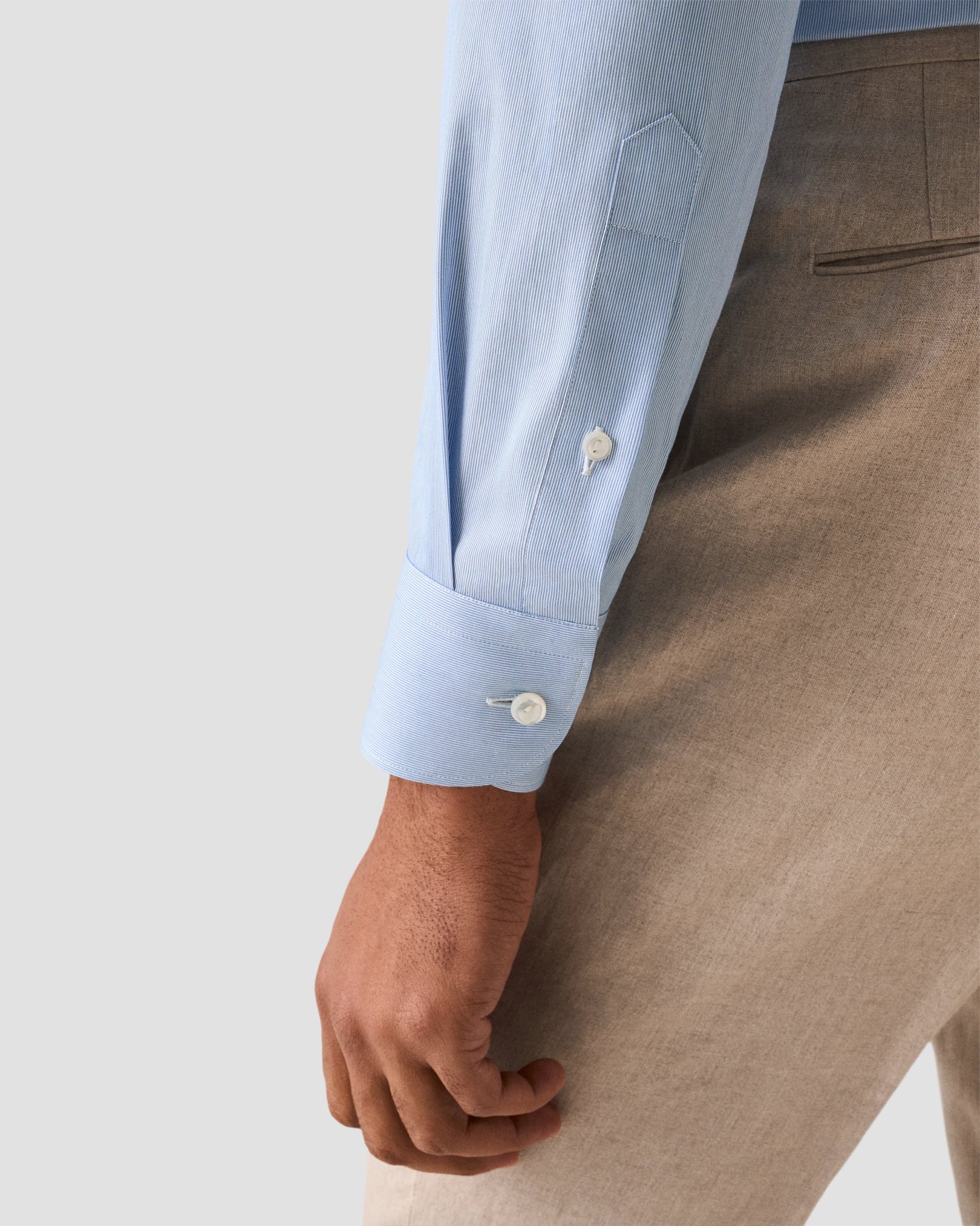 Eton - light blue cotton and silk fine stripe shirt