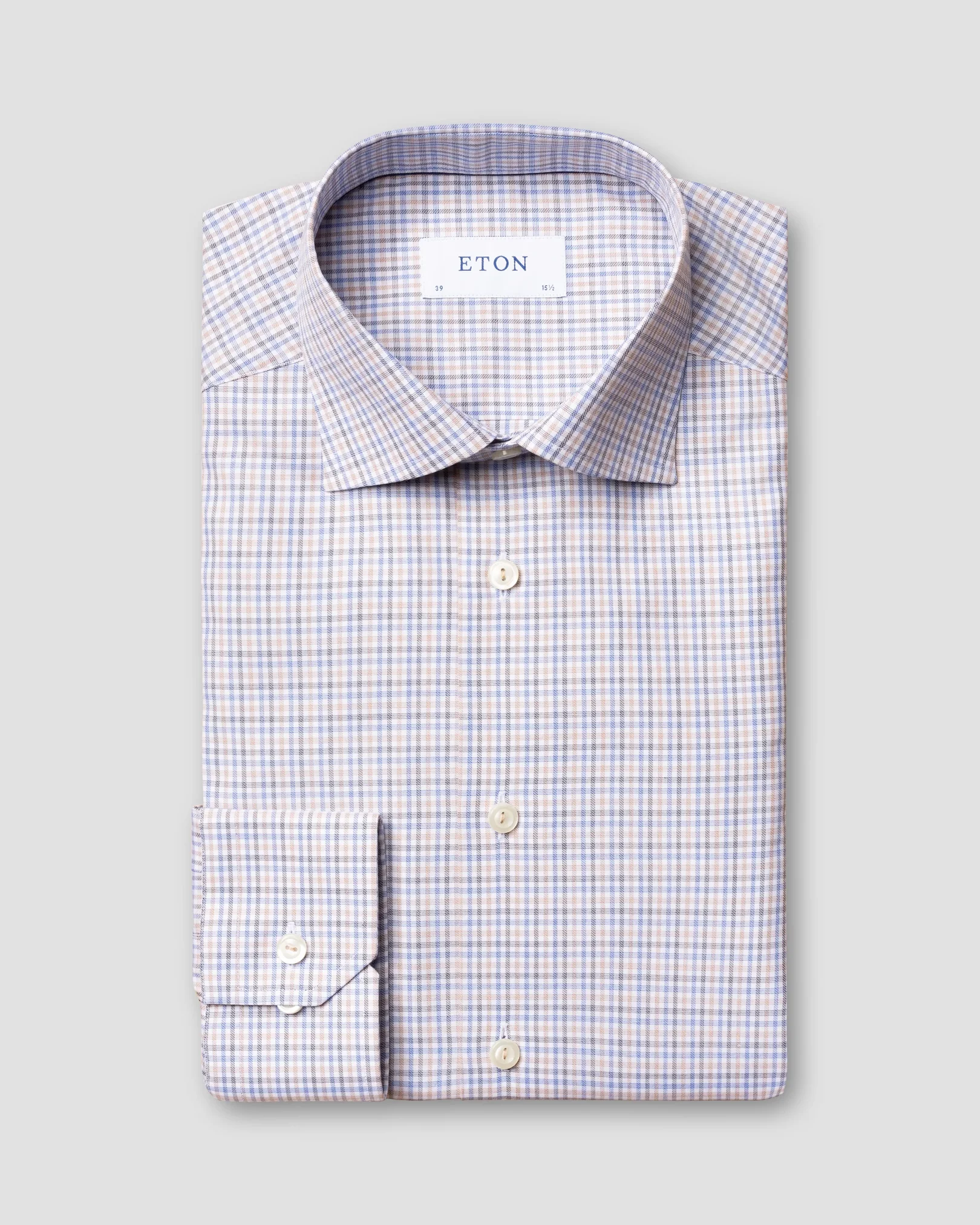 Eton - brown checked cotton lyocell stretch shirt