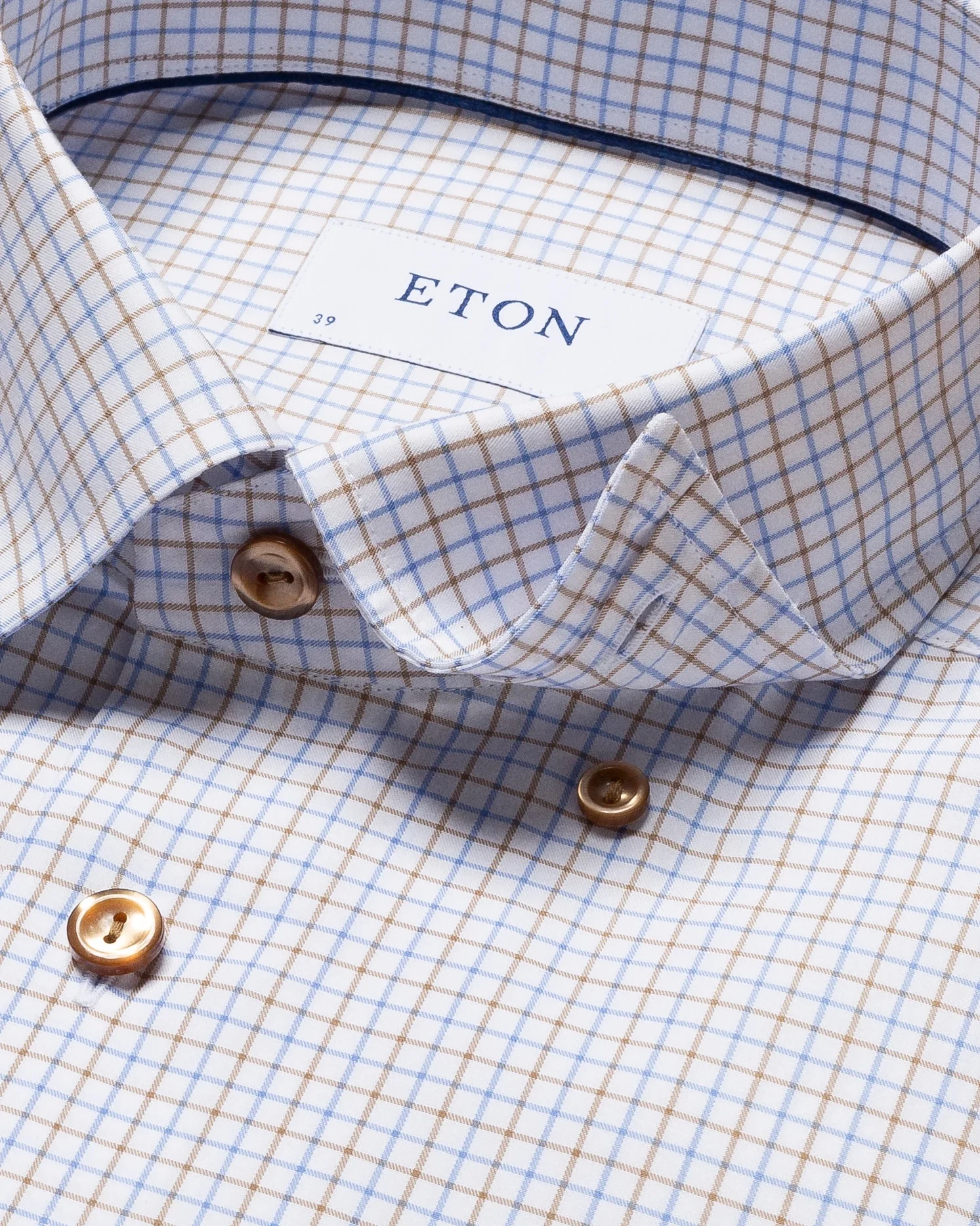 Eton - brown and blue checked fine twill shirt