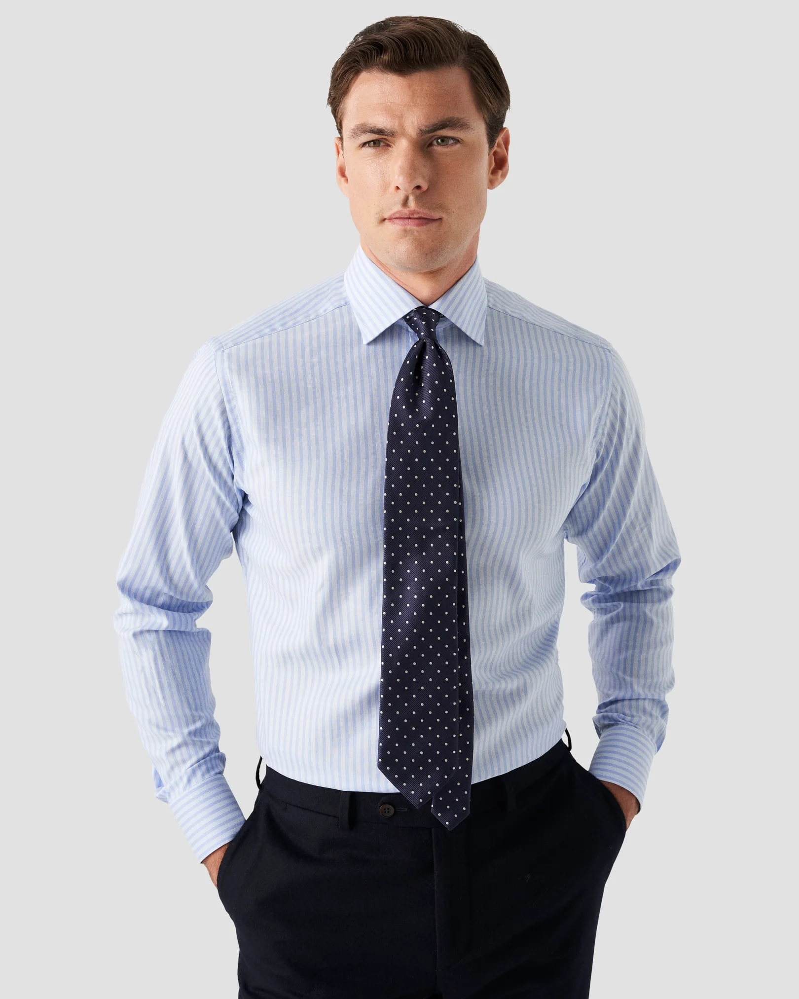 Eton - light blue bold striped oxford