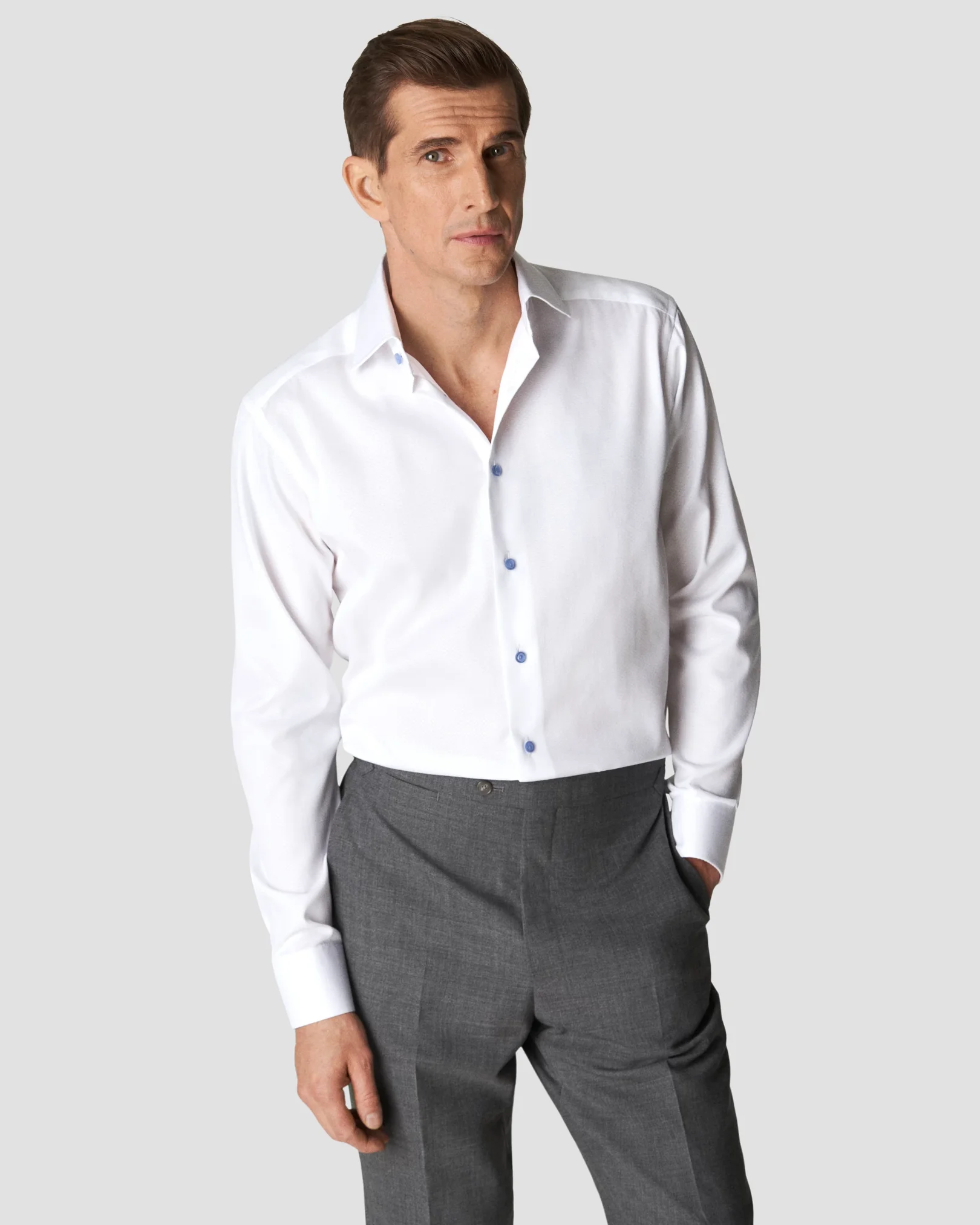 Eton - white twill cutaway dobby effect