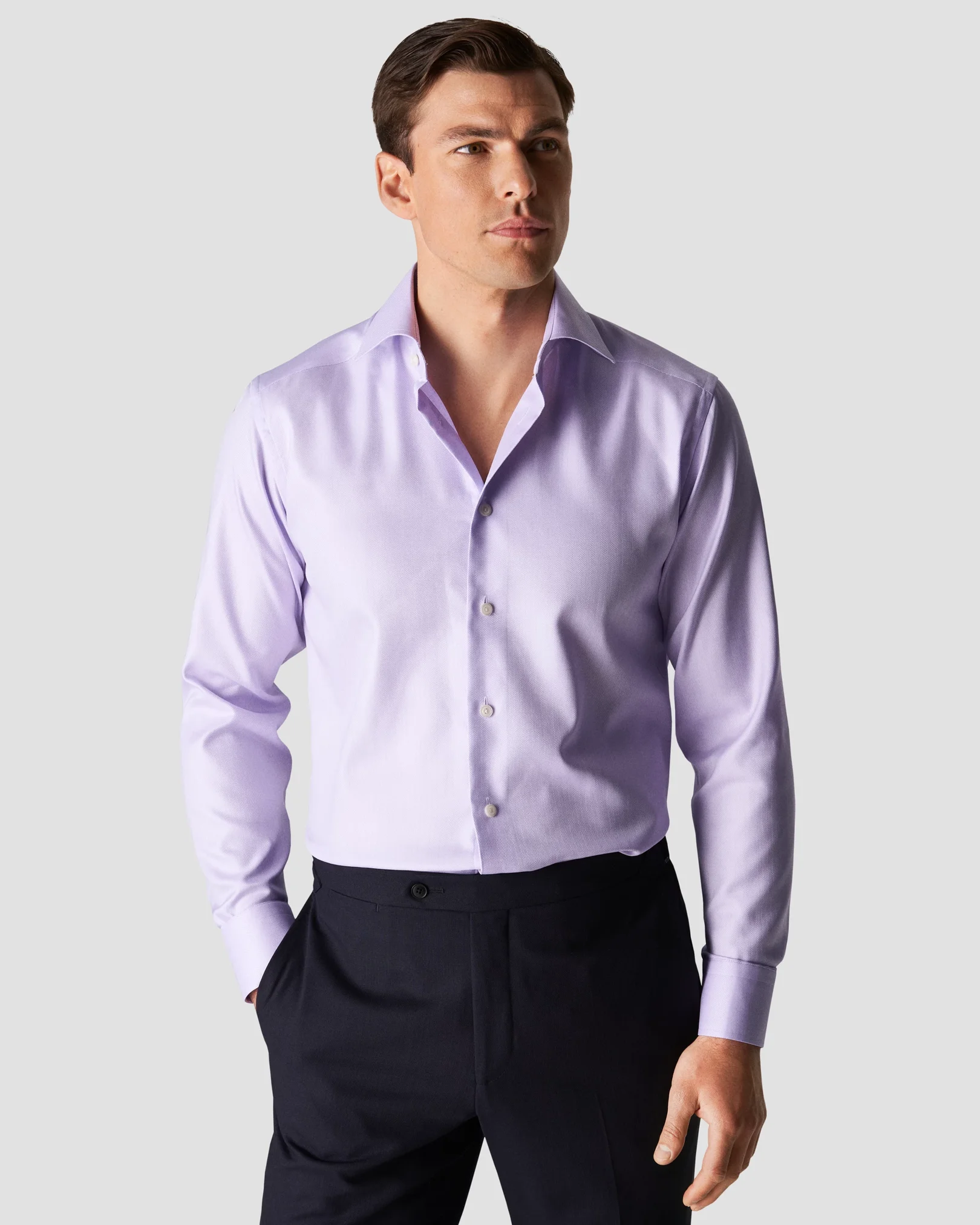 Eton - purple herringbone twill shirt