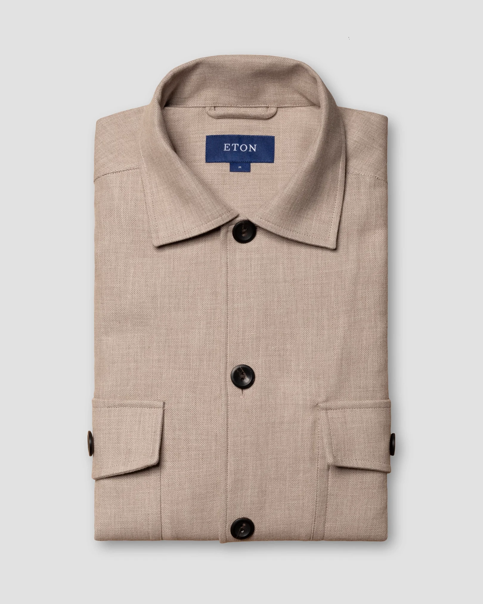 Eton - brown two face twill overshirt organic cotton collar with no collarstand double round with piping regular
