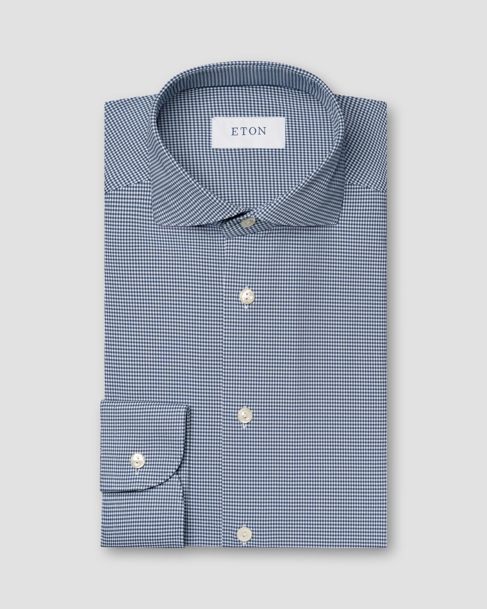 Eton - dark blue micro check four way strech shirt