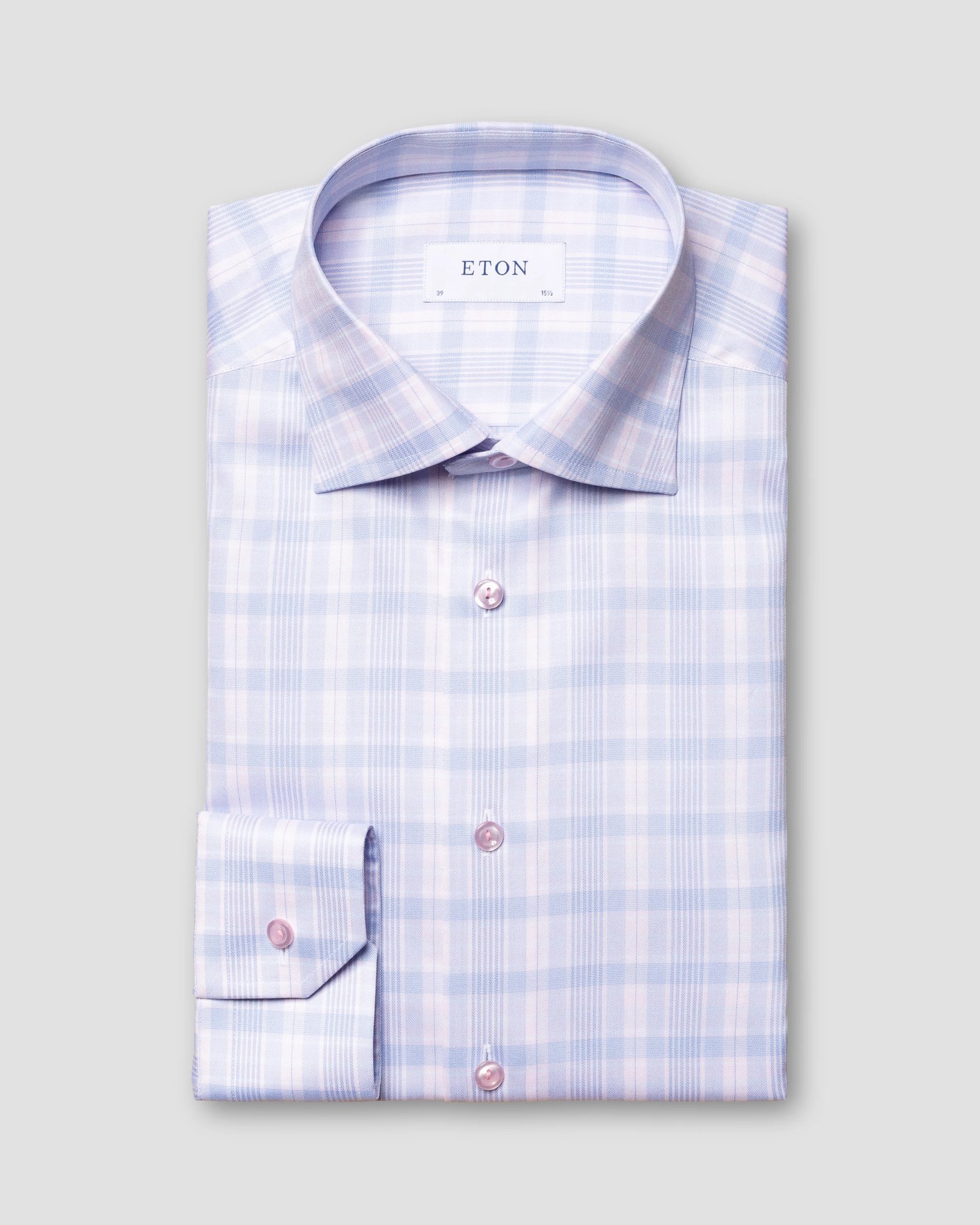 Eton - pink signature twill cutaway checked