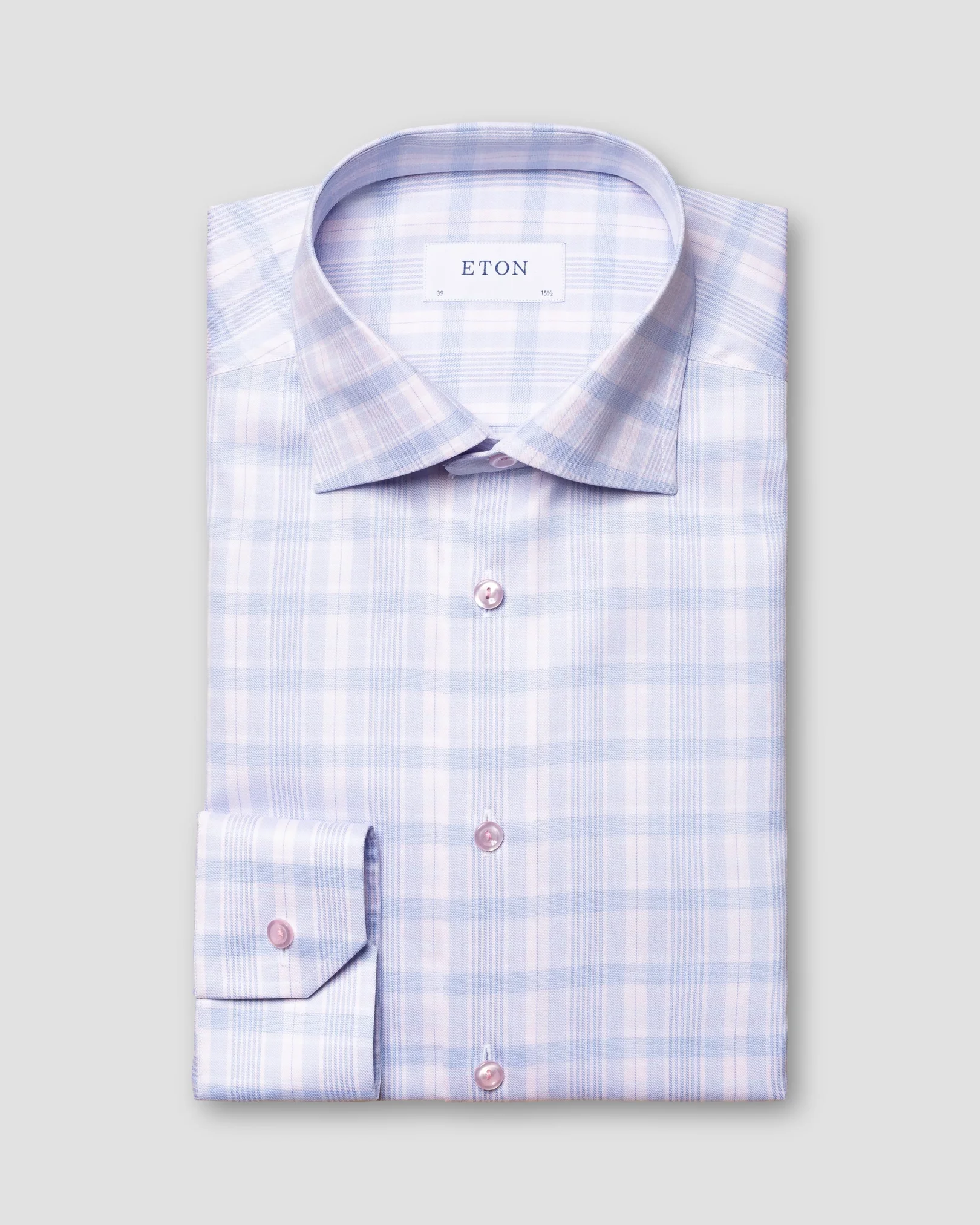 Eton - pink signature twill cutaway checked