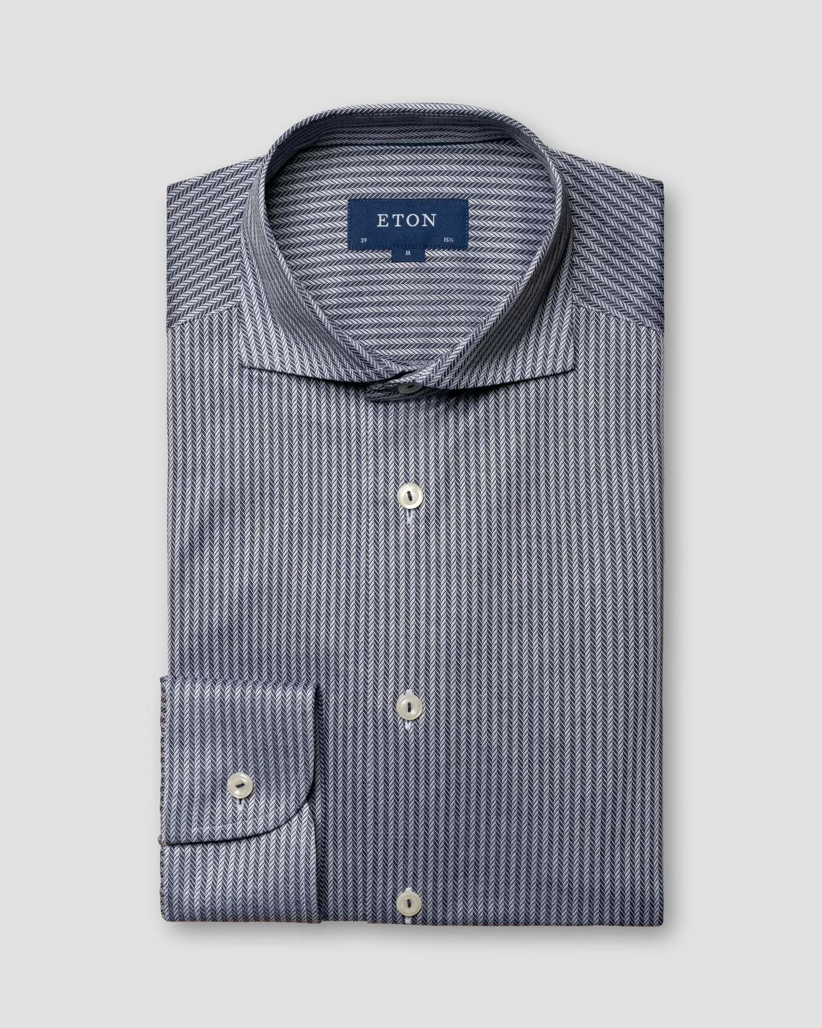 Eton - Navy Herringbone Filo di Scozia Knitted Shirt