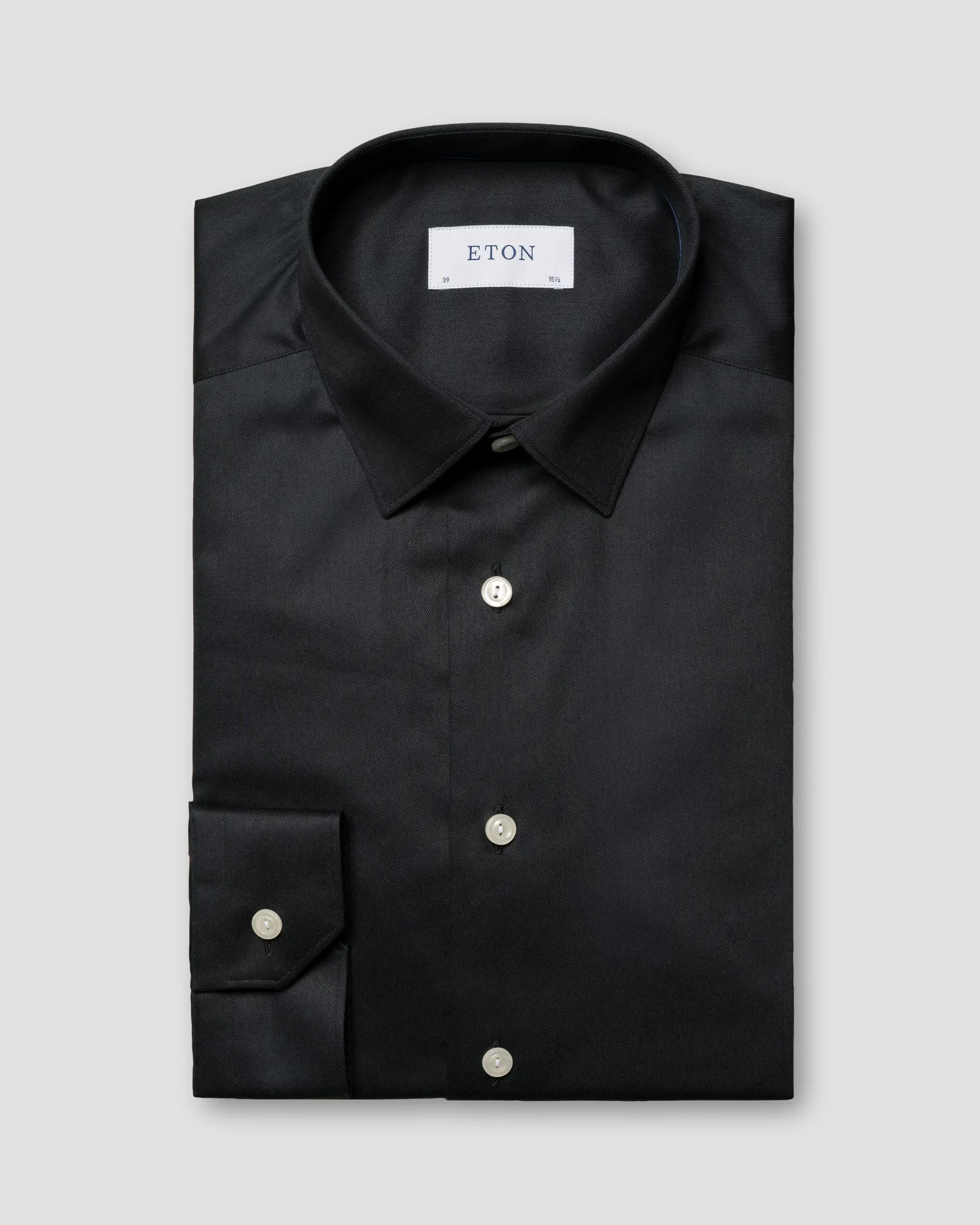 Eton - black twill stretch pointed collar lower single slim fit