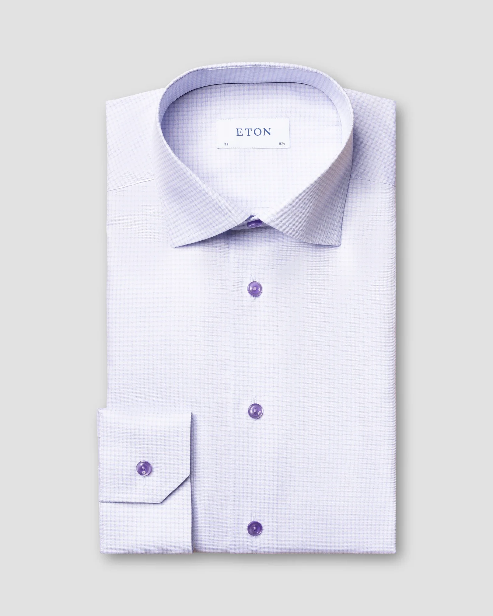 Eton - purple mini checked signature twill shirt