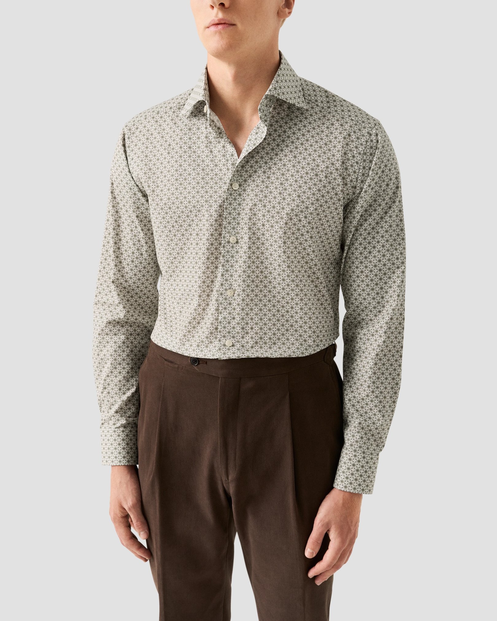 Eton - beige geometric signature twill shirt