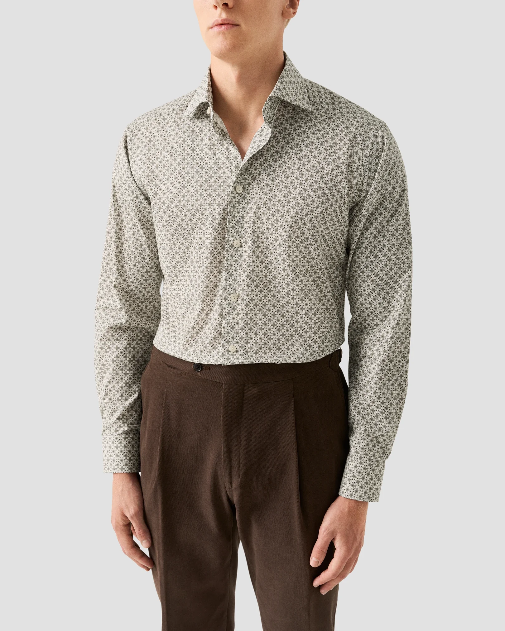 Eton - beige geometric signature twill shirt
