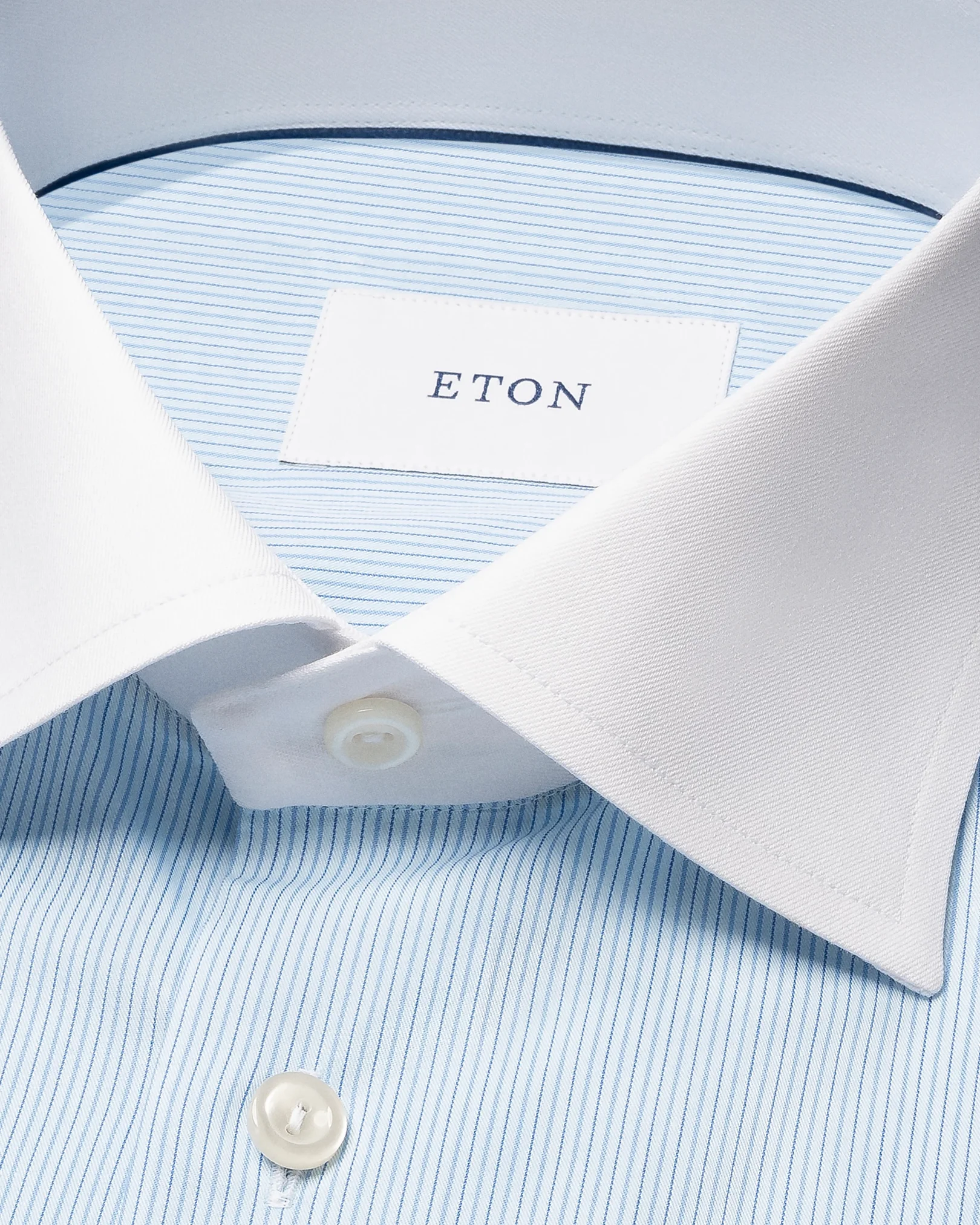 Eton - white collar striped twill shirt
