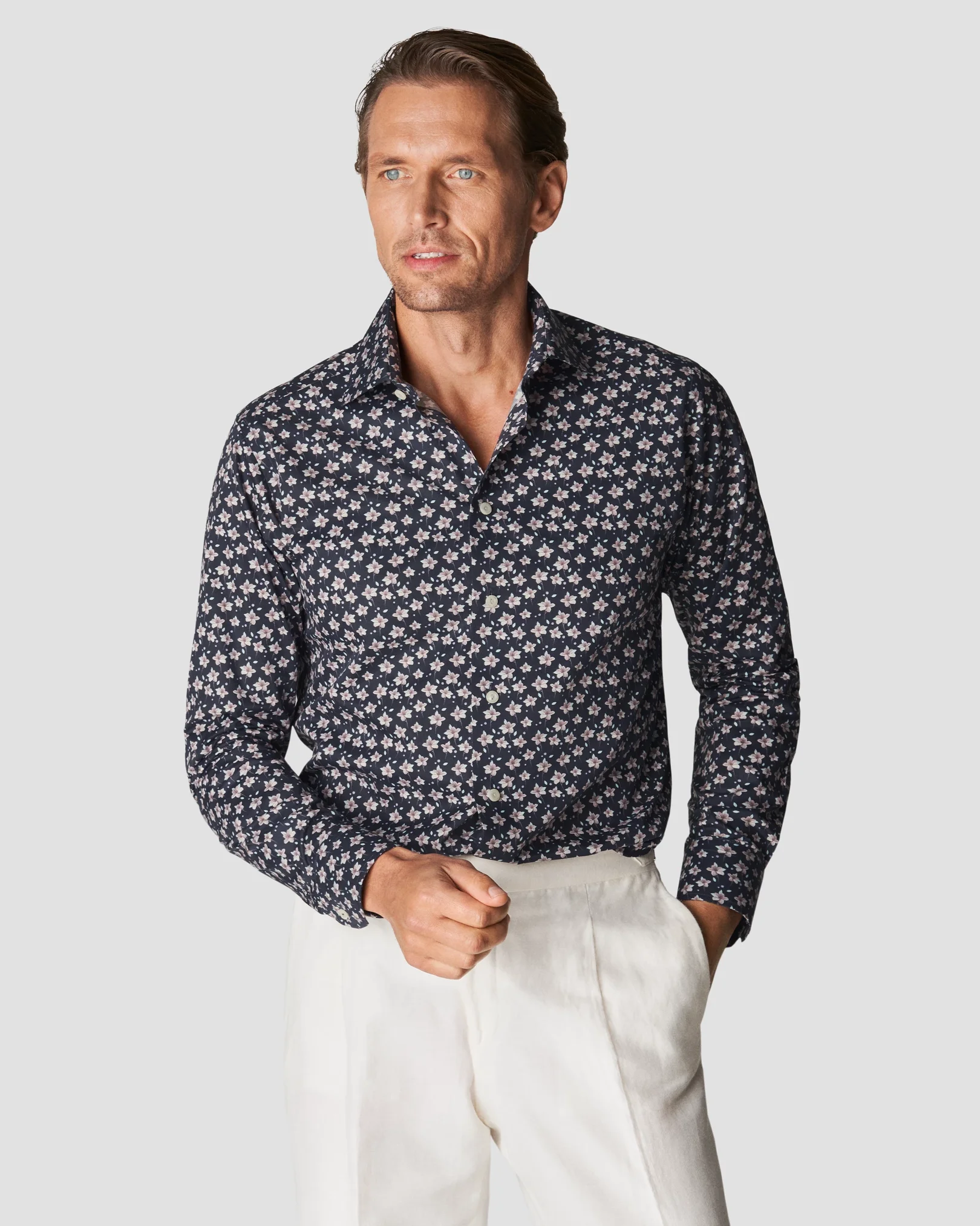 Eton - black signature twill cut away floral print
