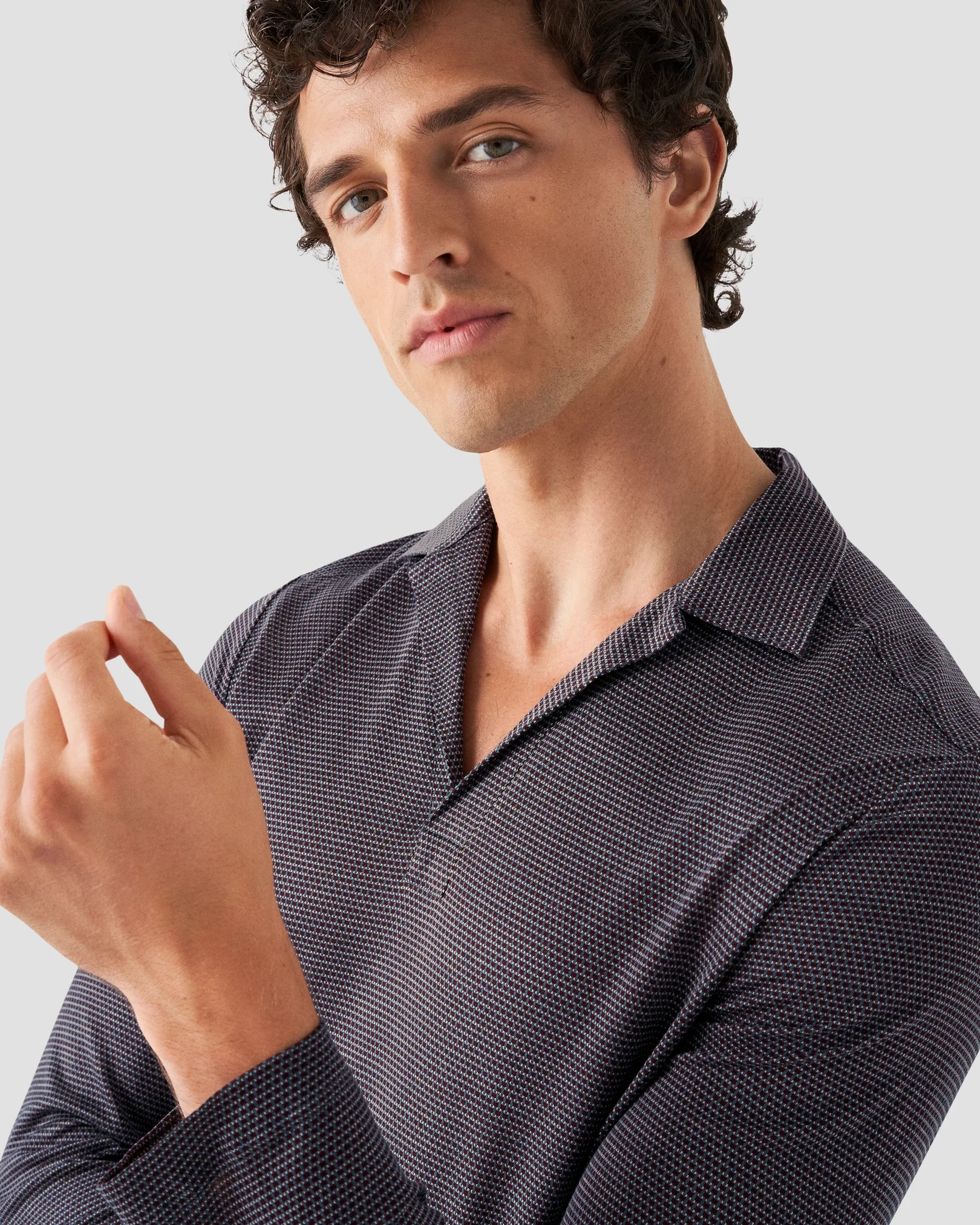 Eton - dark red open collar knitted jersey