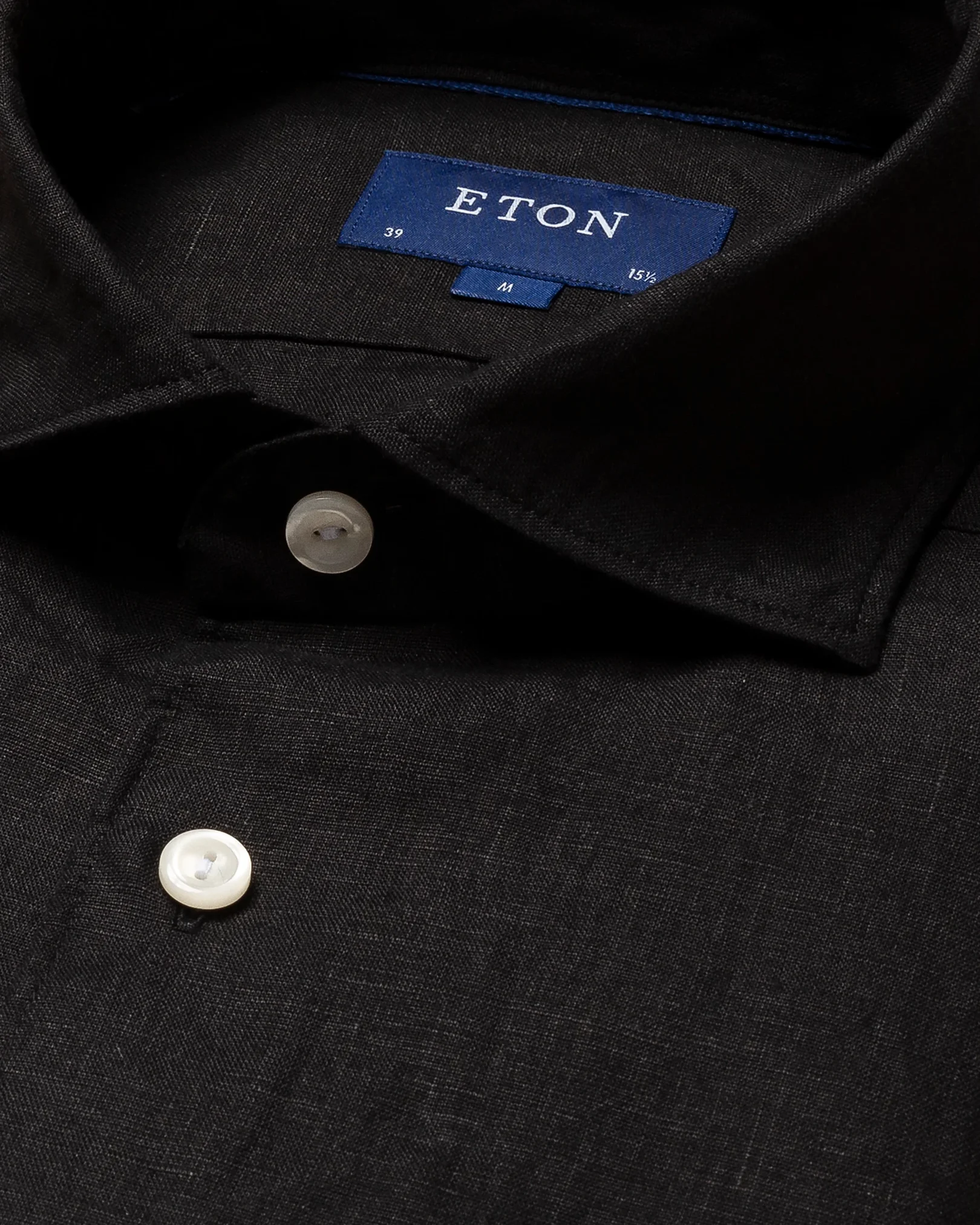 Eton - black linen wide spread collar