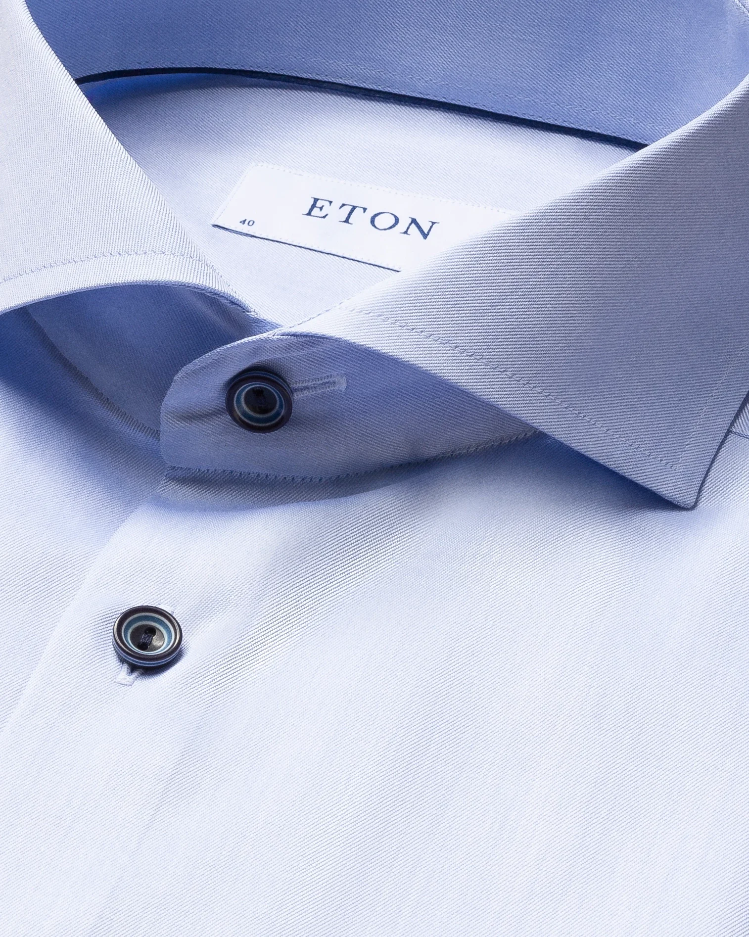 Eton - blue twill shirt navy buttons extreme cut away