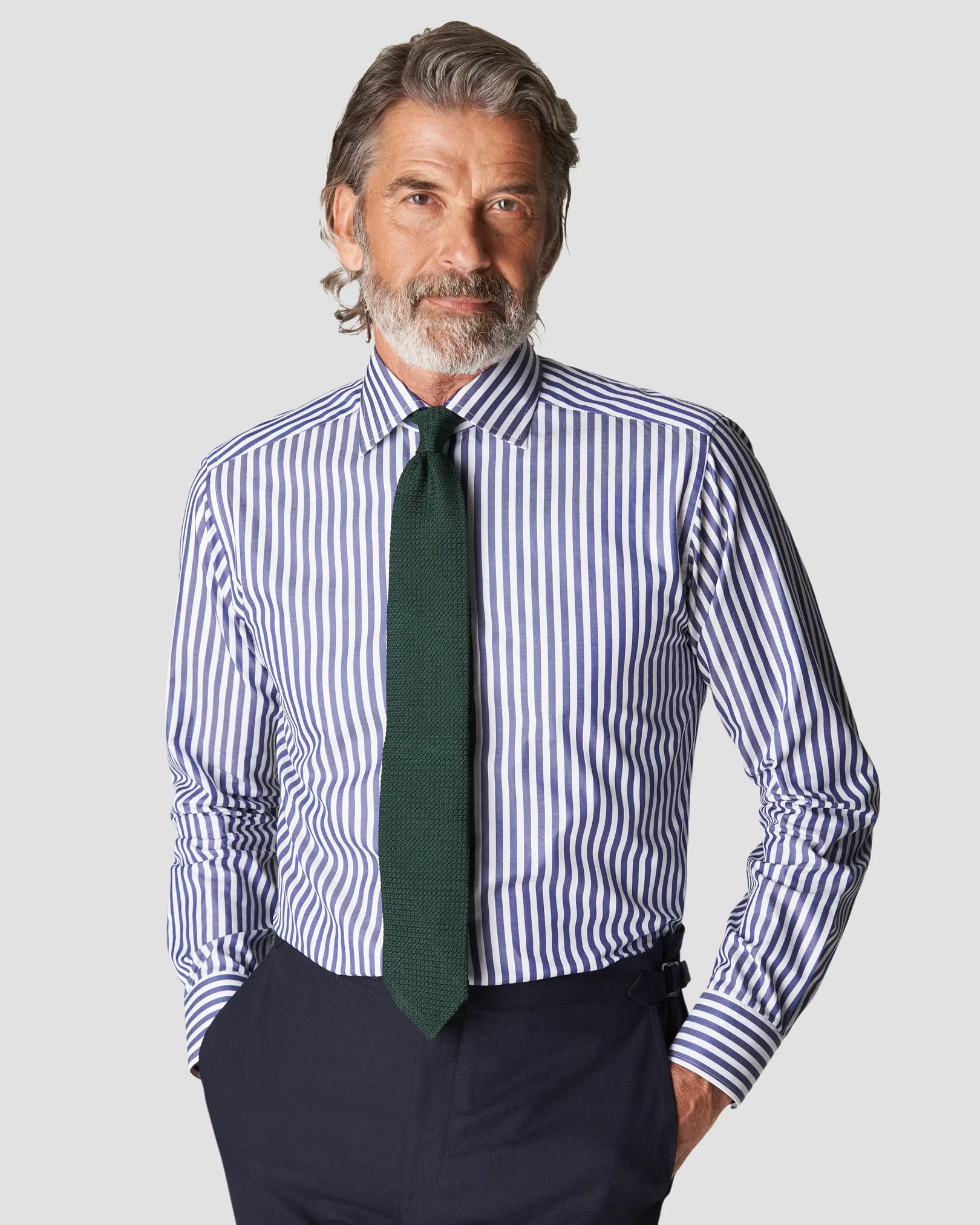 Eton - navy blue signature twill bold stripe