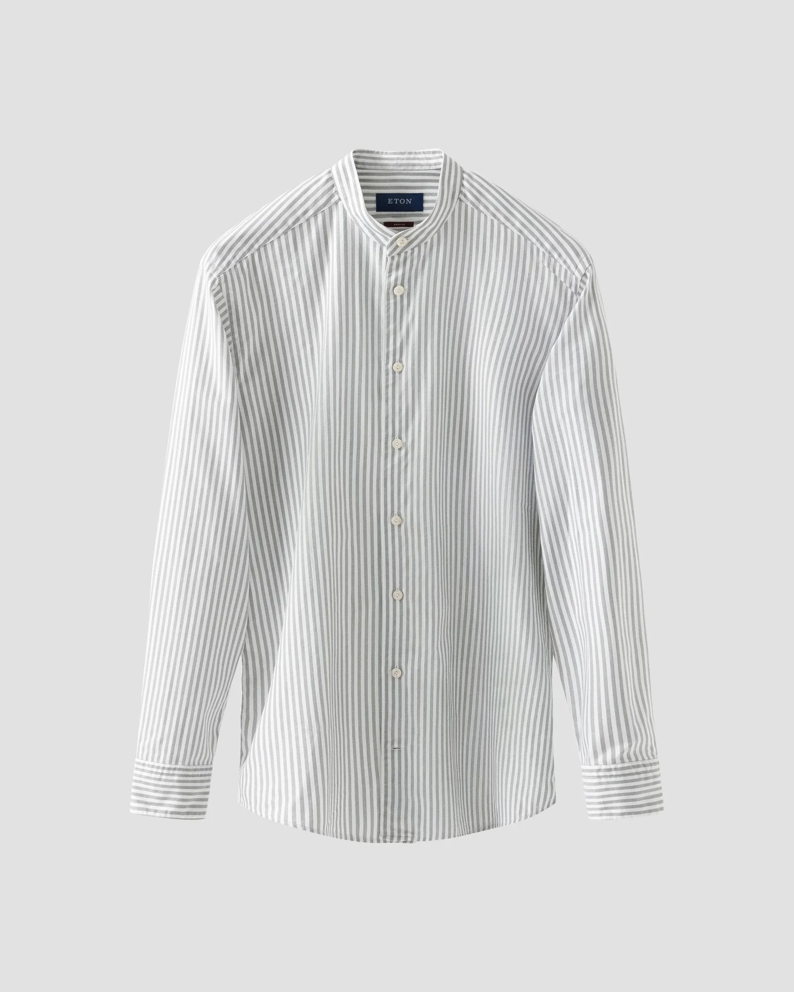 Eton - Light grey Striped Oxford Band Collar Shirt