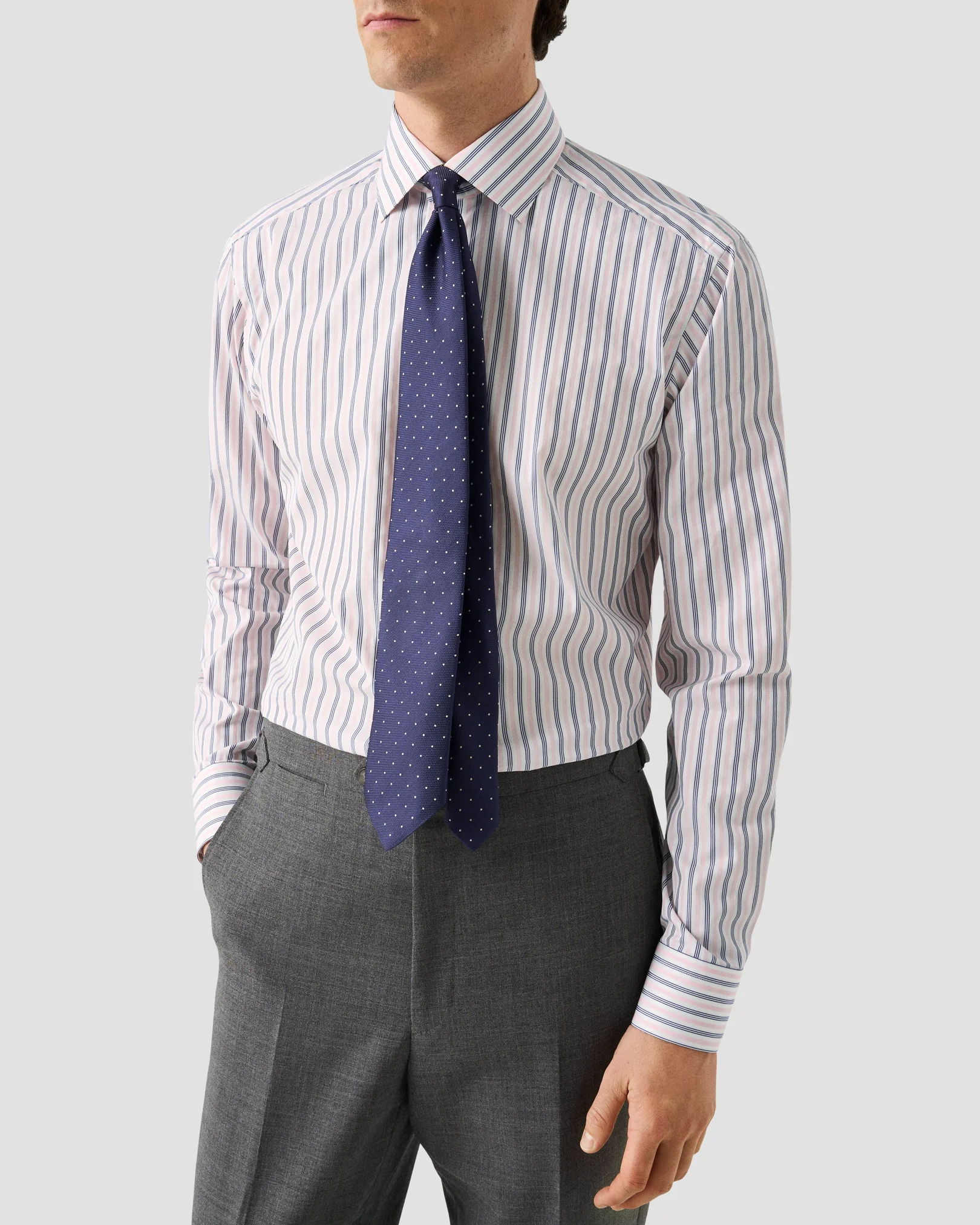 Eton - pink multi striped elevated pique shirt