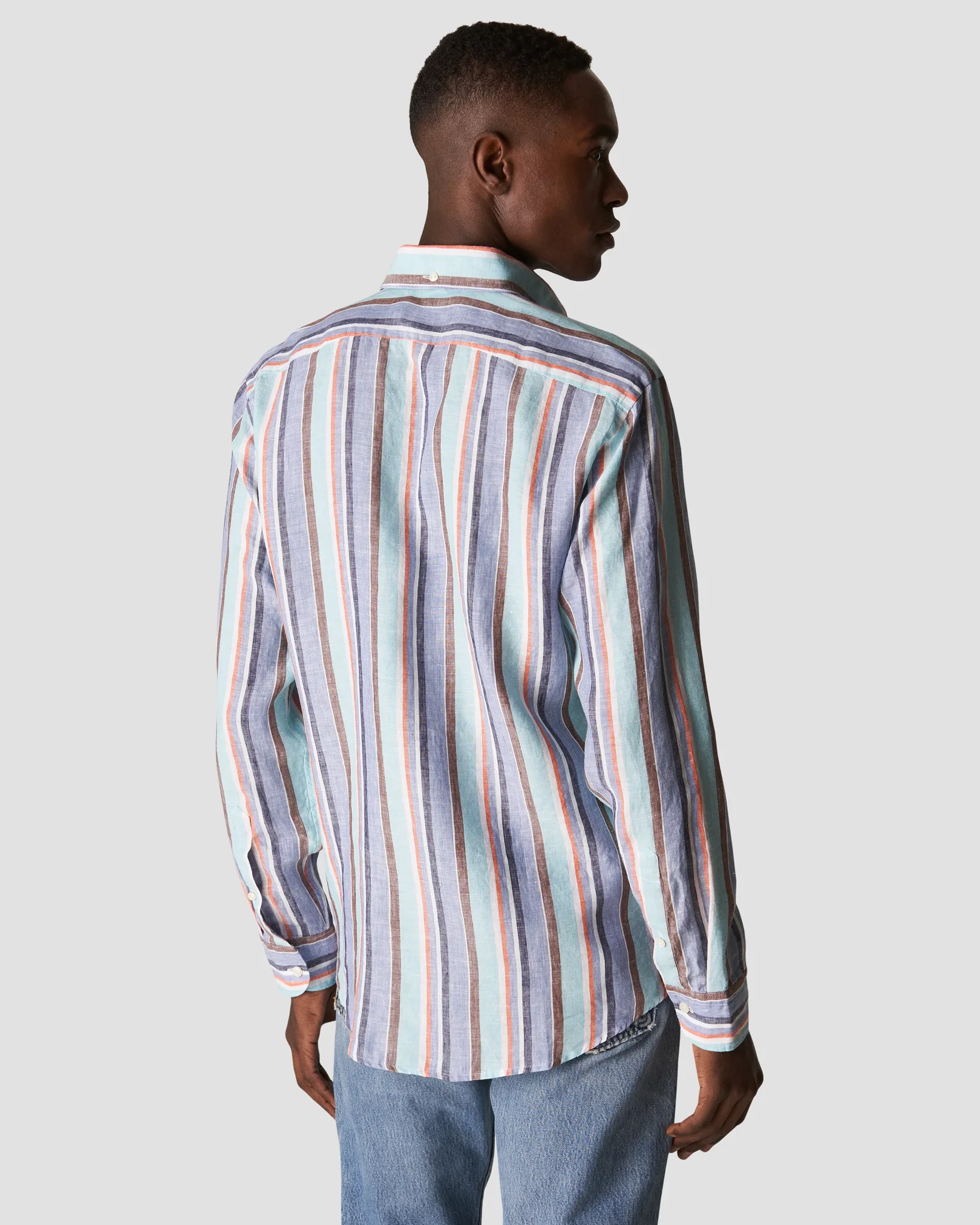 Eton - light blue bold striped linen shirt