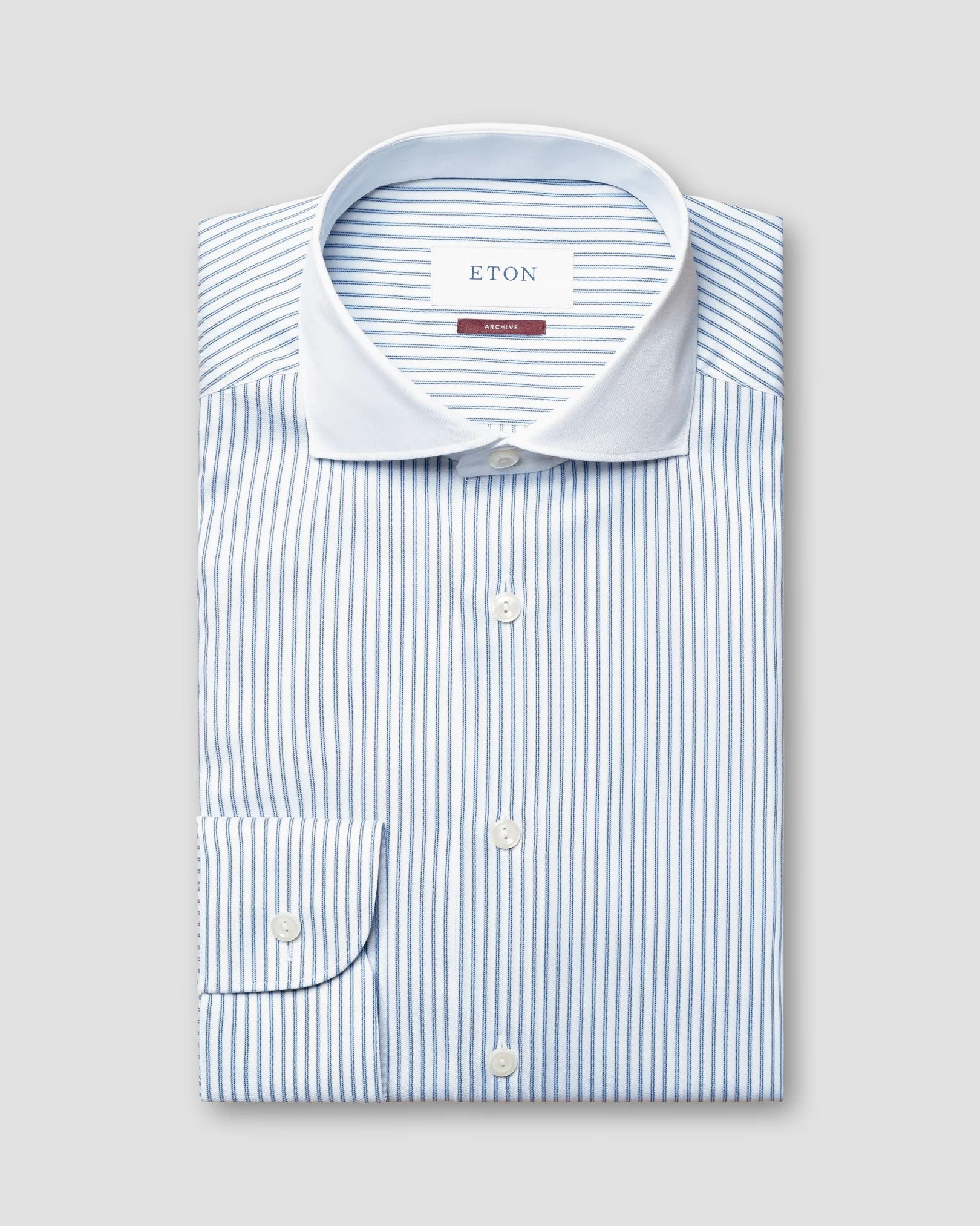 Eton - mid blue wide spread cotton tencel shirt