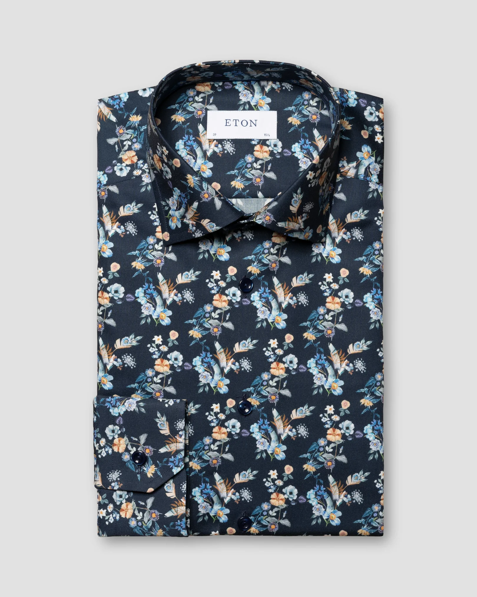 Eton - navy floral twill weave shirt