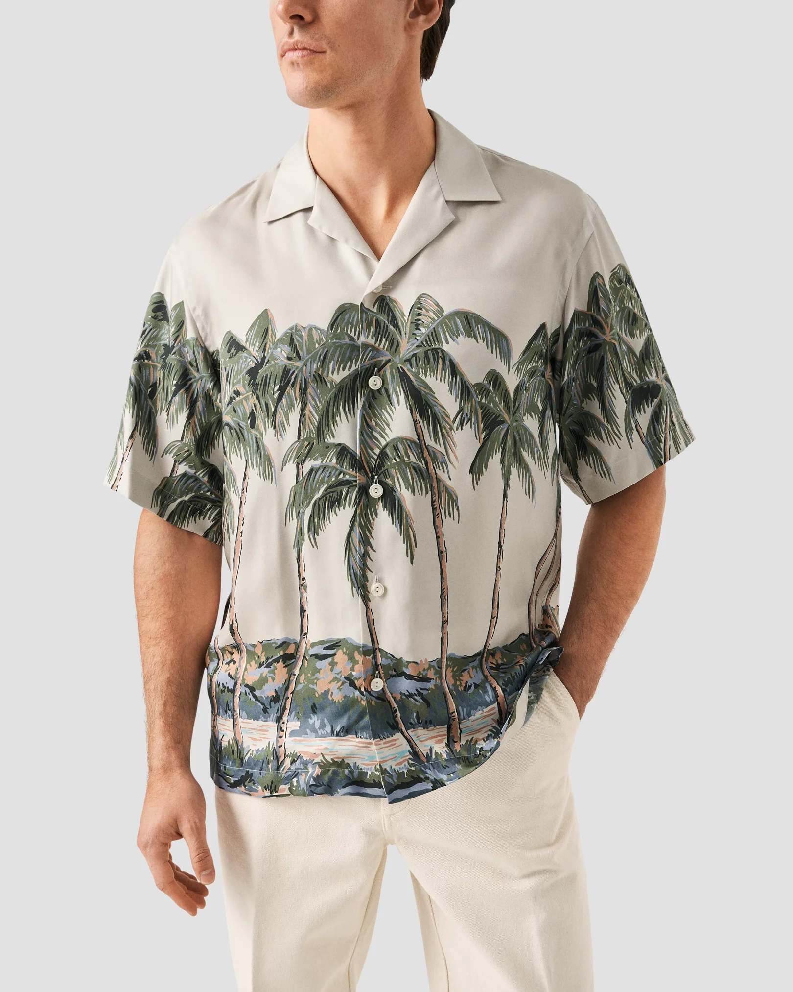 Eton - light green palm tree resort shirt