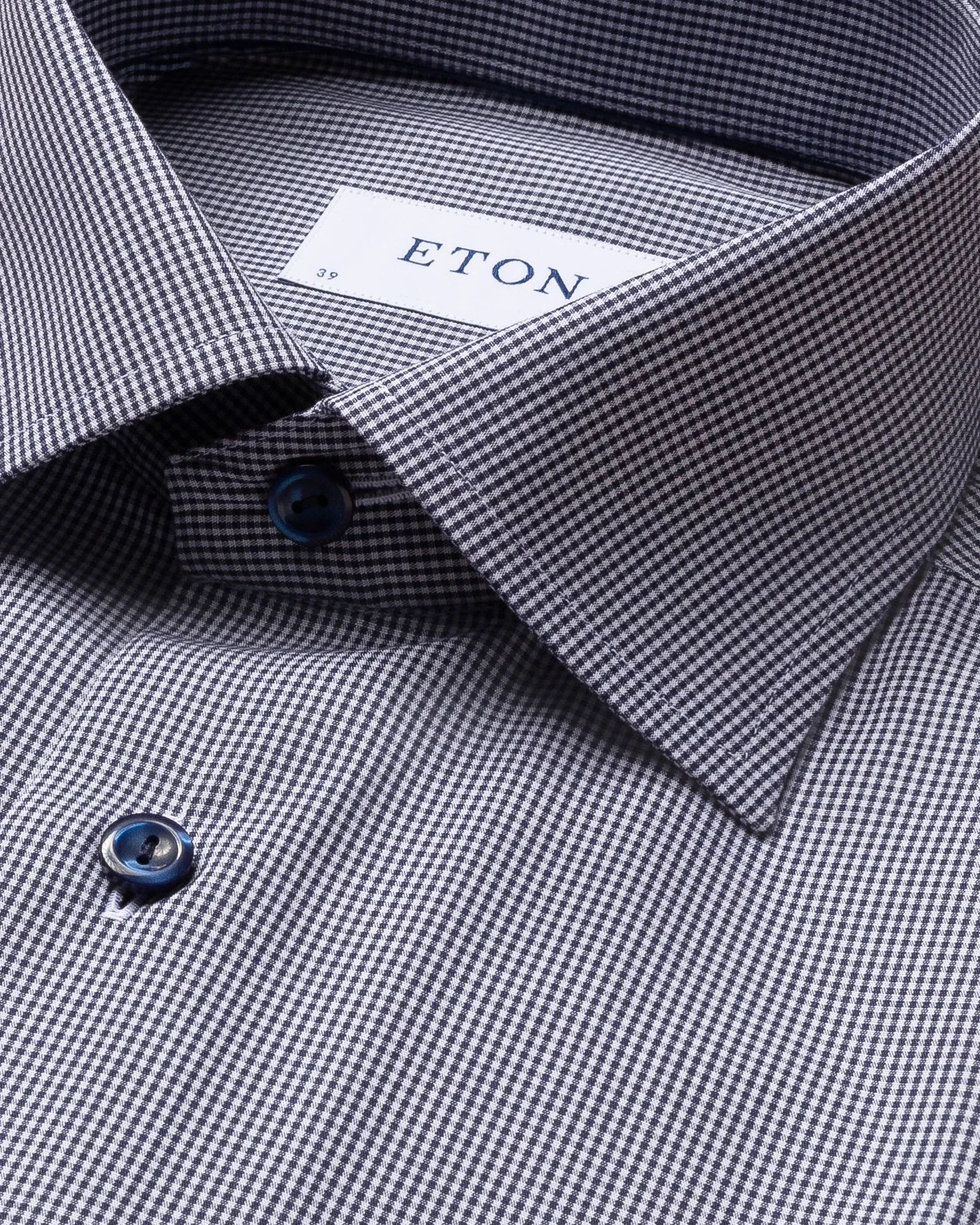 Eton - dark blue gingham poplin shirt cut away